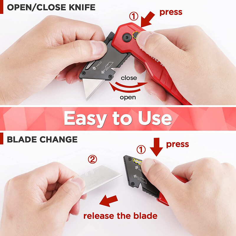 WORKPRO Folding Utility Knife Quick Change Box Cutter w/13PC Blade Red/Blue/Pink