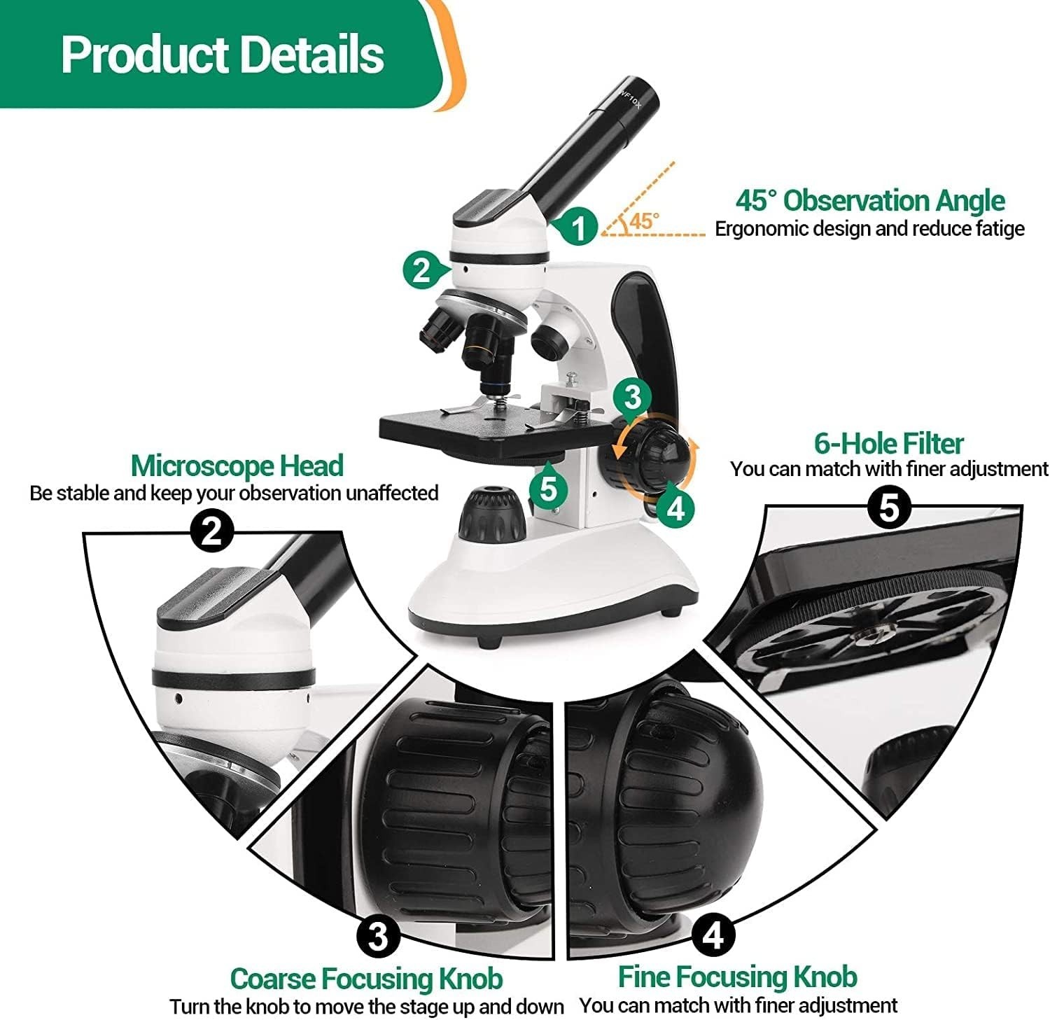 BNISE Microscope kit for Kids Adults Students, 40X-2000X Magnification, Prepared
