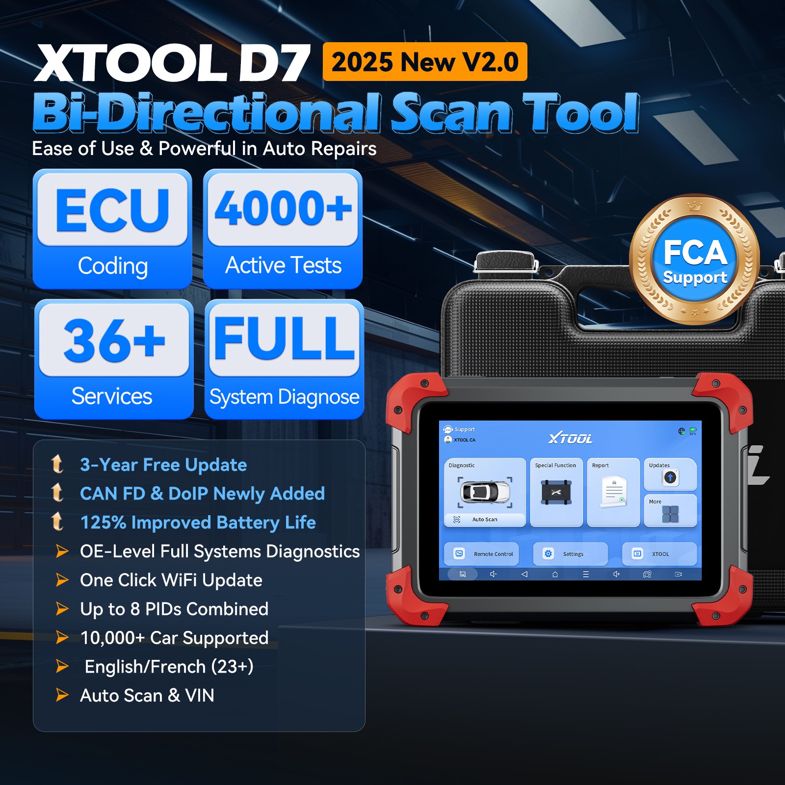 XTOOL D7 V2.0 Bidirectional OBD2 Scanner Diagnostic Key Programmer 36+Services
