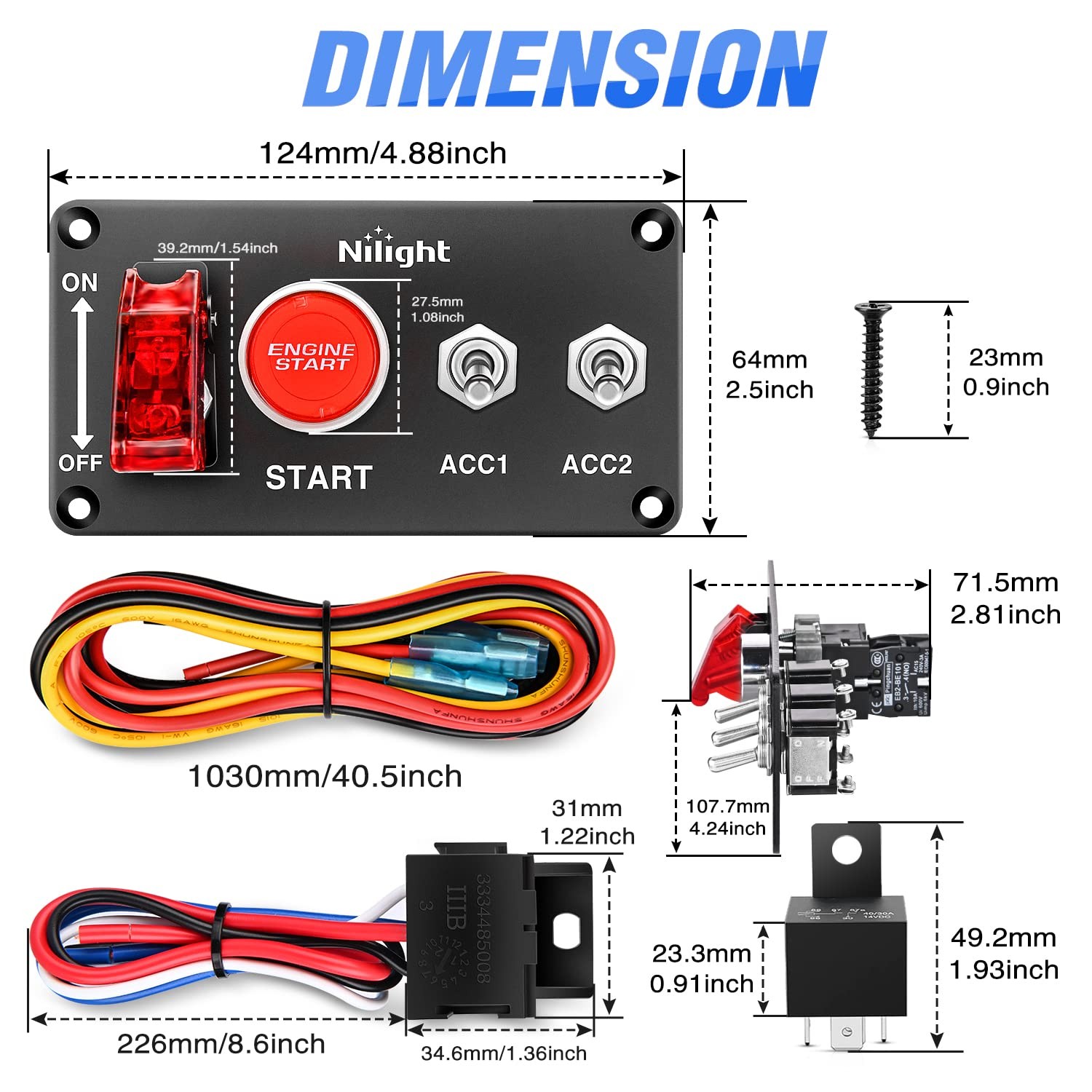 Nilight Ignition Rocker Switch Panel 12V 4 in 1 with Engine Push Button Toggle S