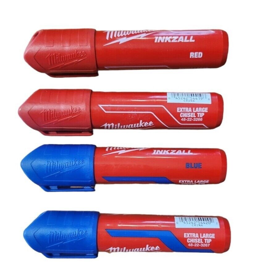 4-pack Milwaukee INKZALL Extra Large Chisel Tip Blue & Red Permanent Markers