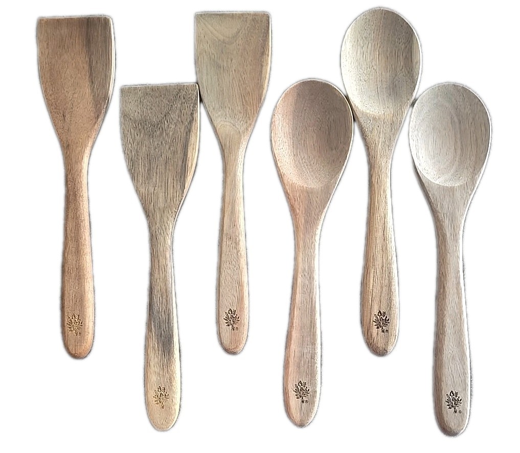 Pioneer Woman ~ Six (6) Piece ~ Wooden Utensils ~ (3) Spoons & (3) Turners