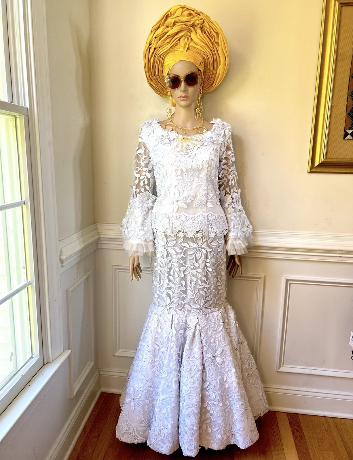 White Lace African Long Skirt And Blouse, African Outfits, Nigerian Outfits