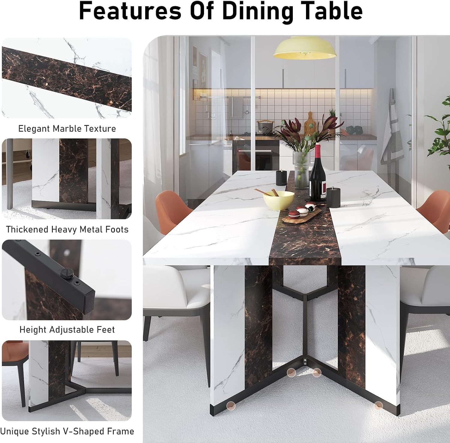 70Inch Large Dining Table for 4 6 People,Wooden Rectangular Kitchen Table W/Wate