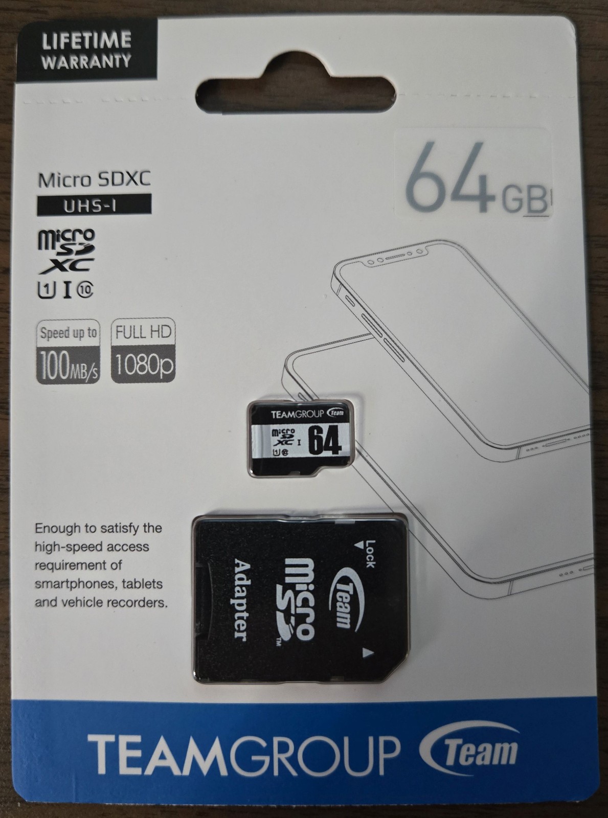 TEAMGROUP 64GB Micro SDXC UHS-I U1/Class10 + SD Adapter | Up to 100MB/s