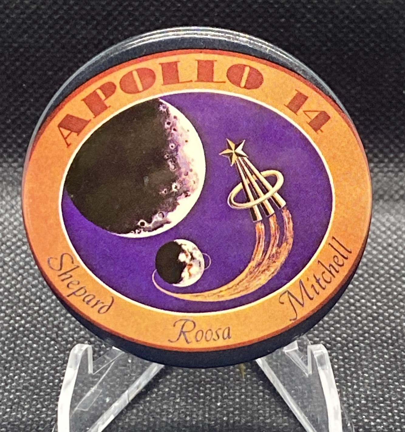 Vintage 1971 Apollo 14 Pin, Astronauts Shepard Roosa Mitchell, NASA, 2”