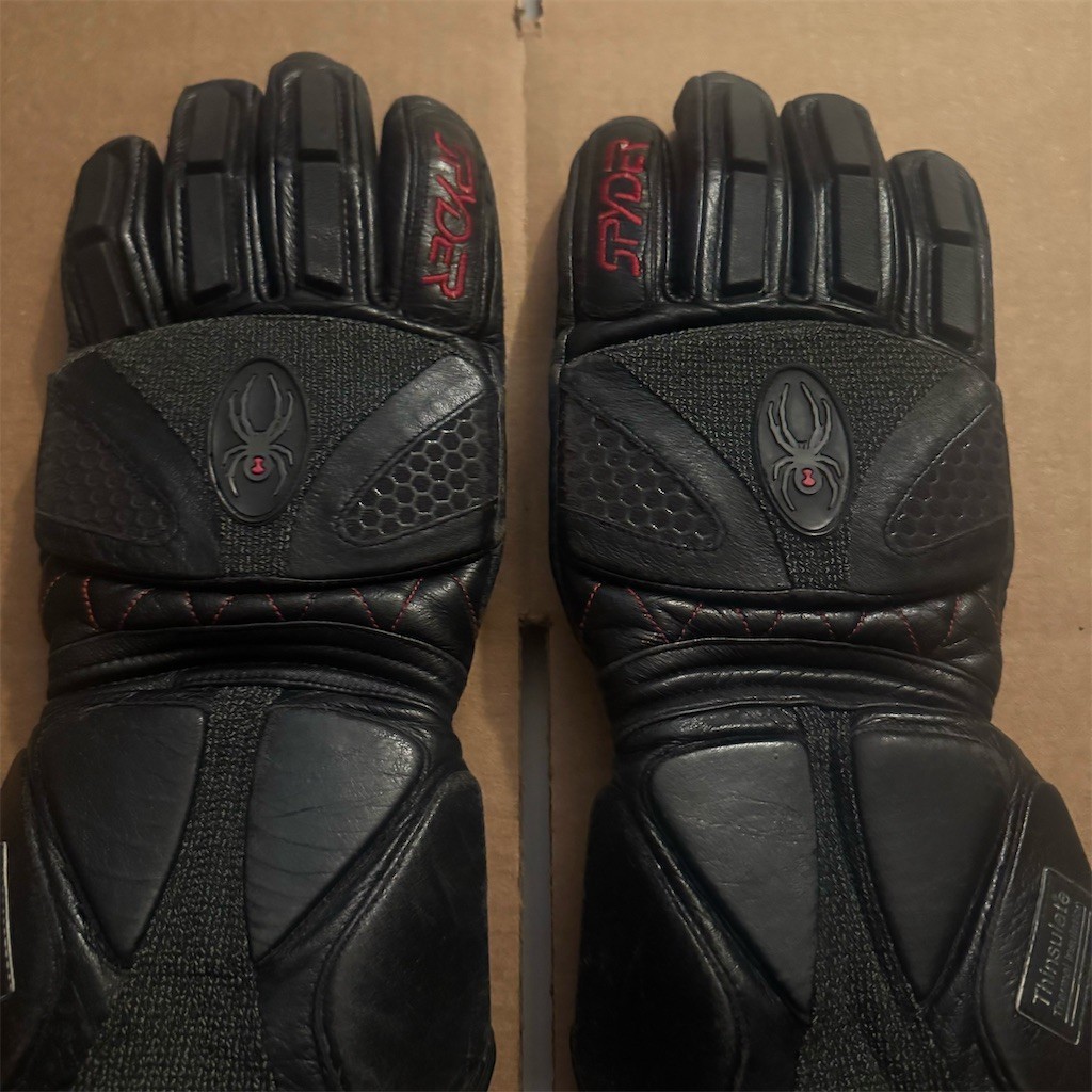 Spyder Ski Gloves Black Insulated Knuckle Protection Long Cuff Pair