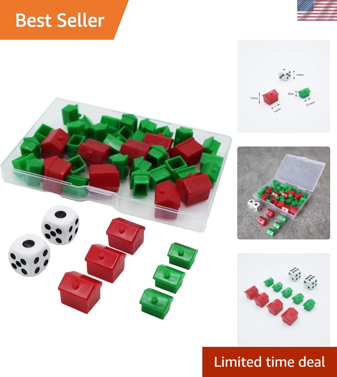 Plastic Game Replacement Set: 46 Pieces Including Red & Green Houses