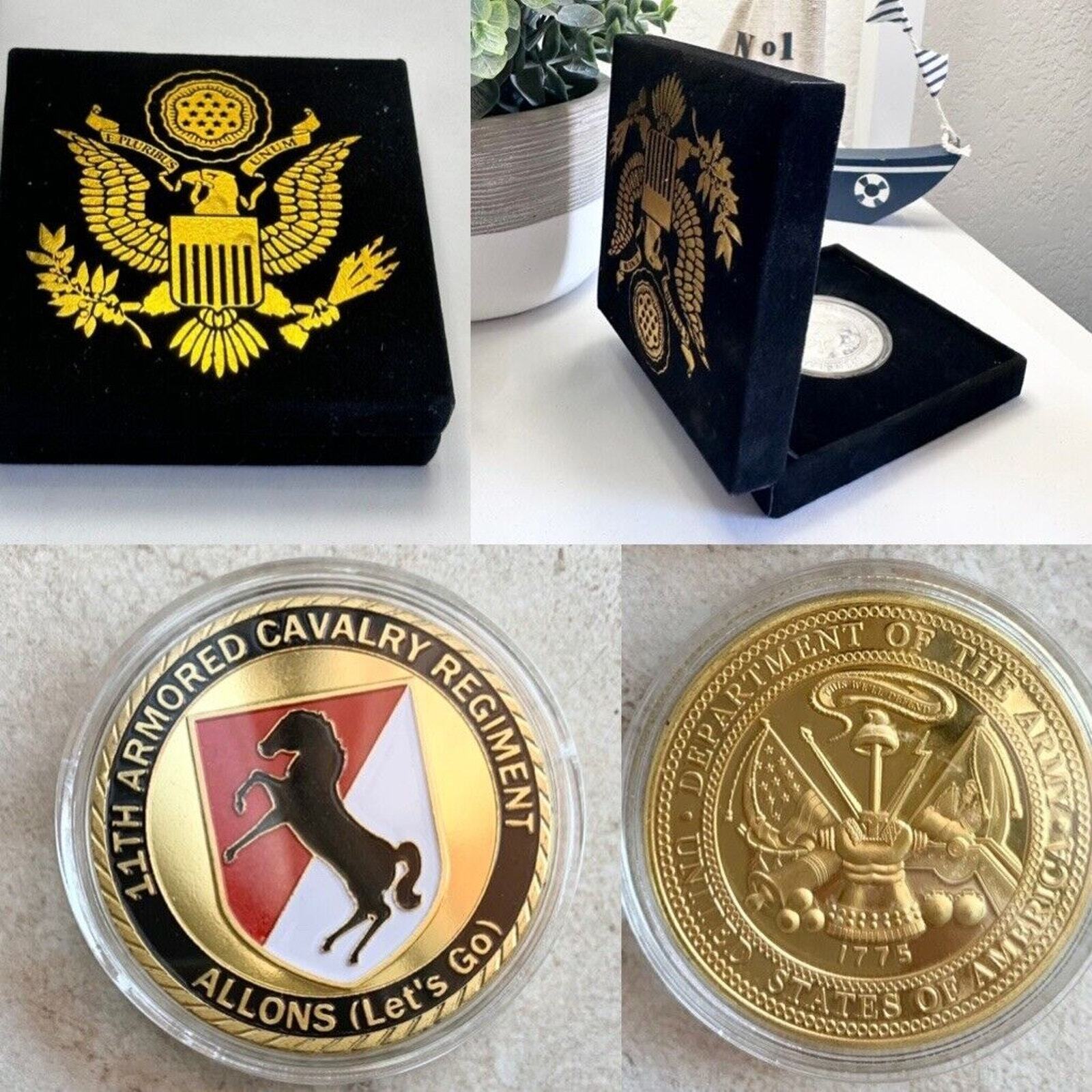 US ARMY 11th ARMORED CAVALRY BLACK HORSE REGIMENT Challenge Coin w/ velvel case