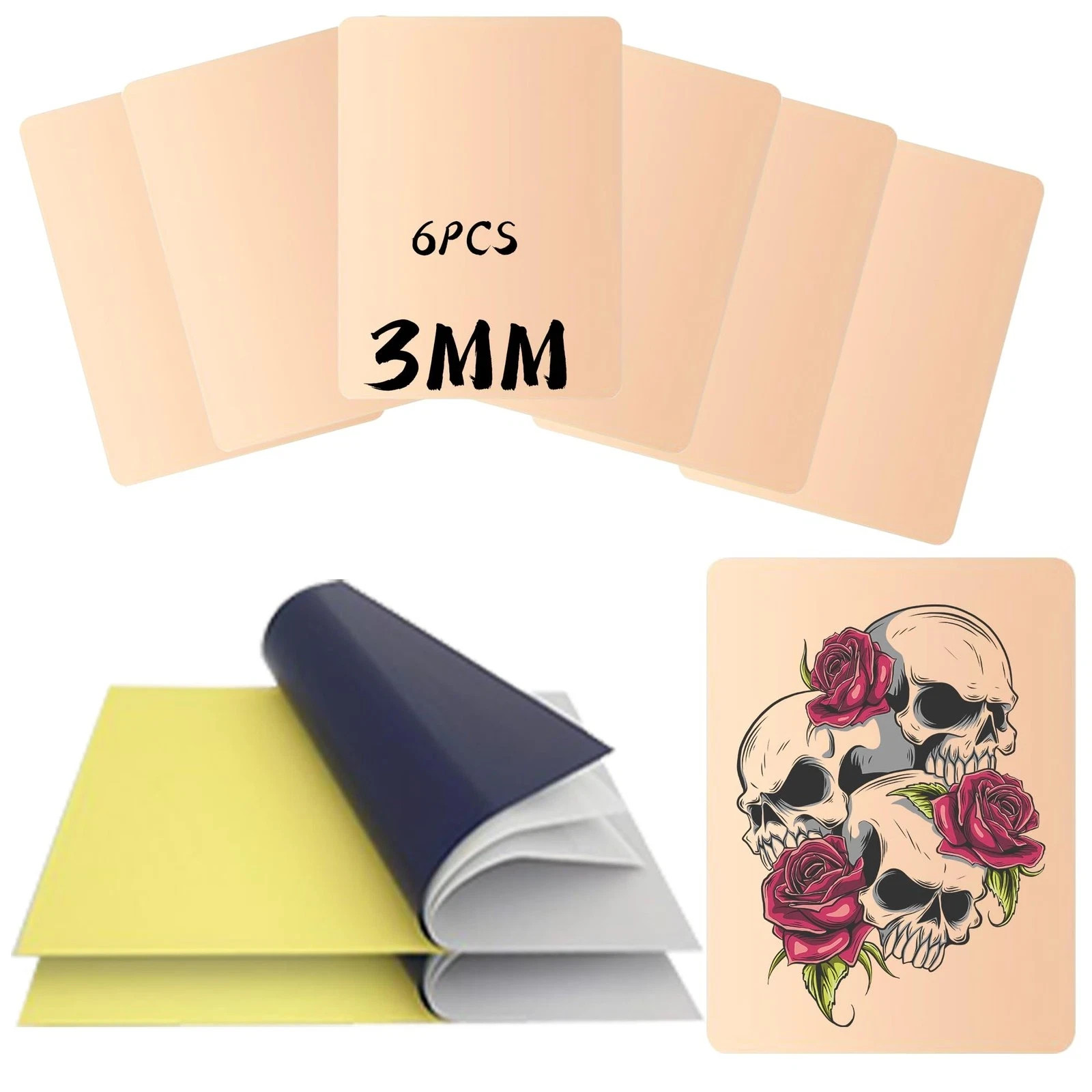 POSEIDON 3MM Tattoo Practice Kit - 6Pcs Fake Skin + 20Pcs Transfer Paper