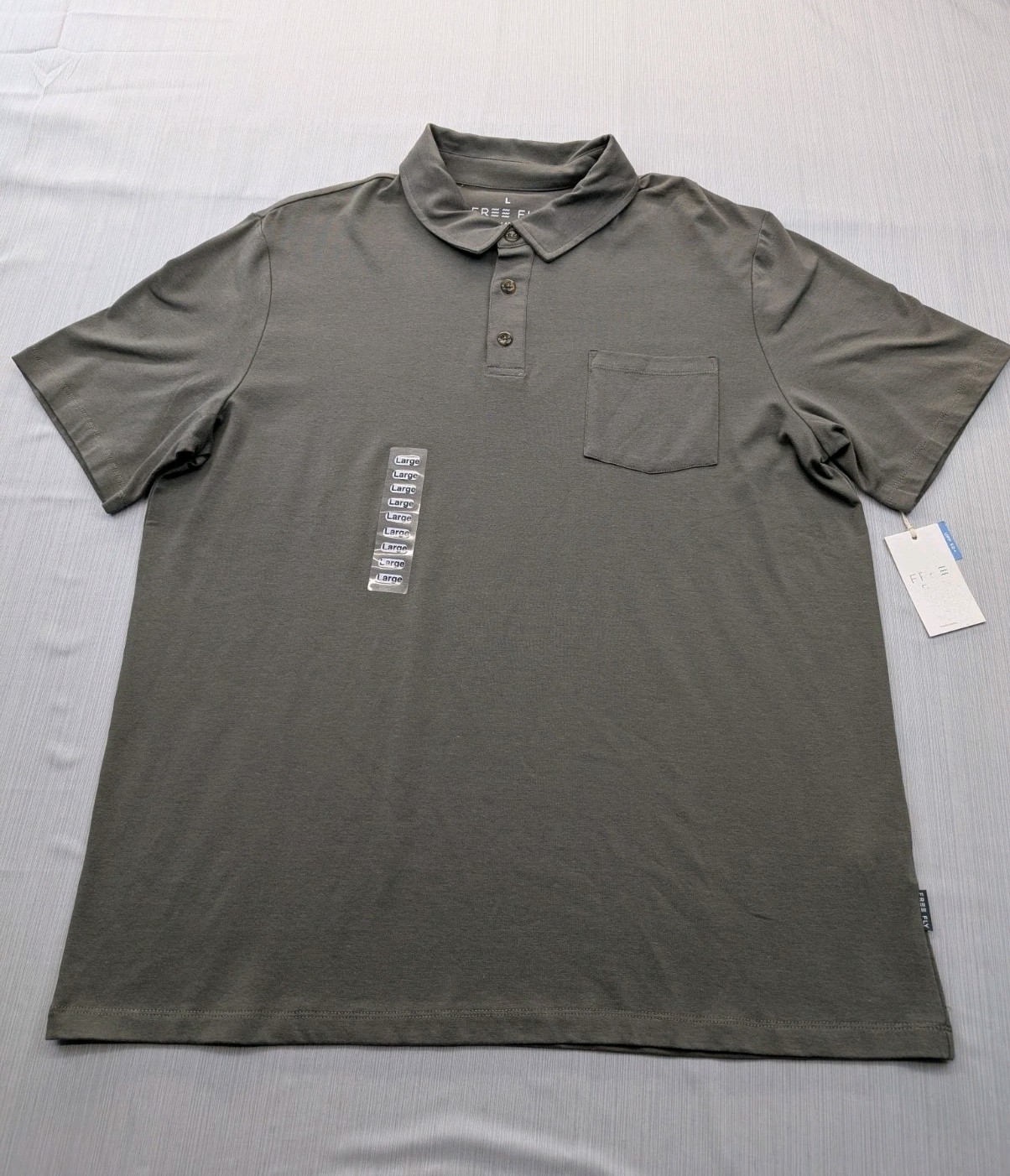 New Free Fly Bamboo Current Polo Shirt Mens Sz Large Stretch $74 Pocket Green