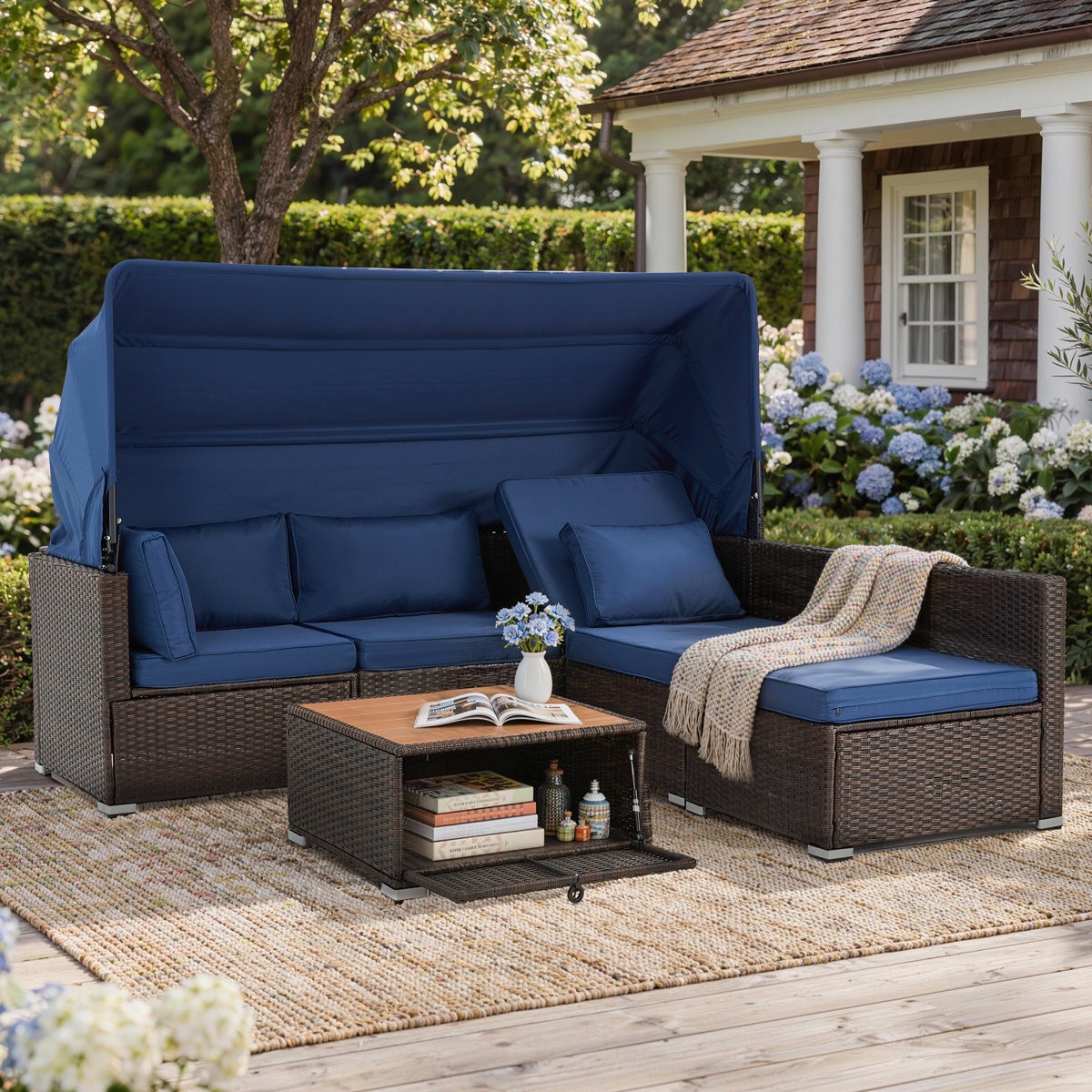 Stylish Modular 6-Piece Rattan Patio Lounge Set Outdoor Furniture