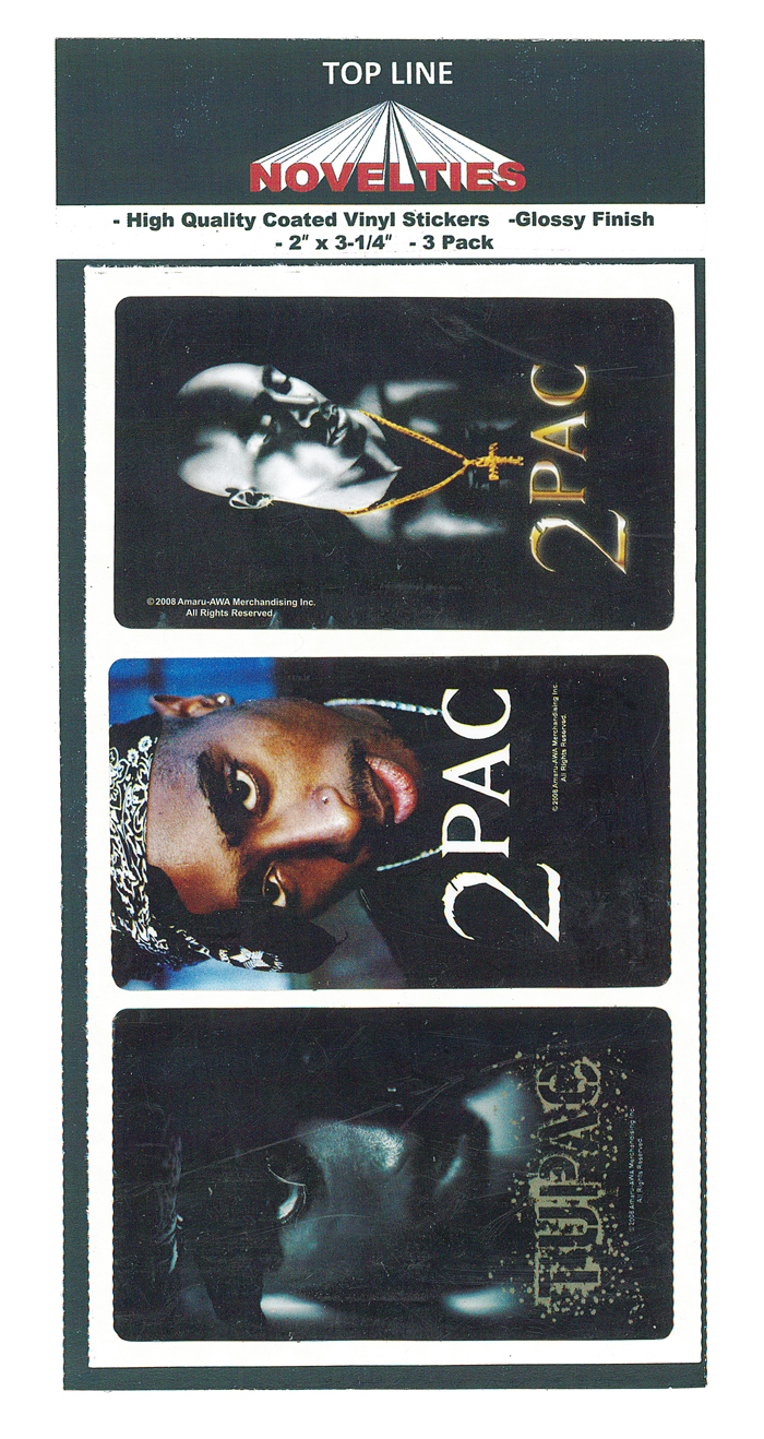 Lot of 3, 2PAC/Tupac 1-15/16" X 3-1/4" Stickers, 1 of Each Design, BRAND NEW