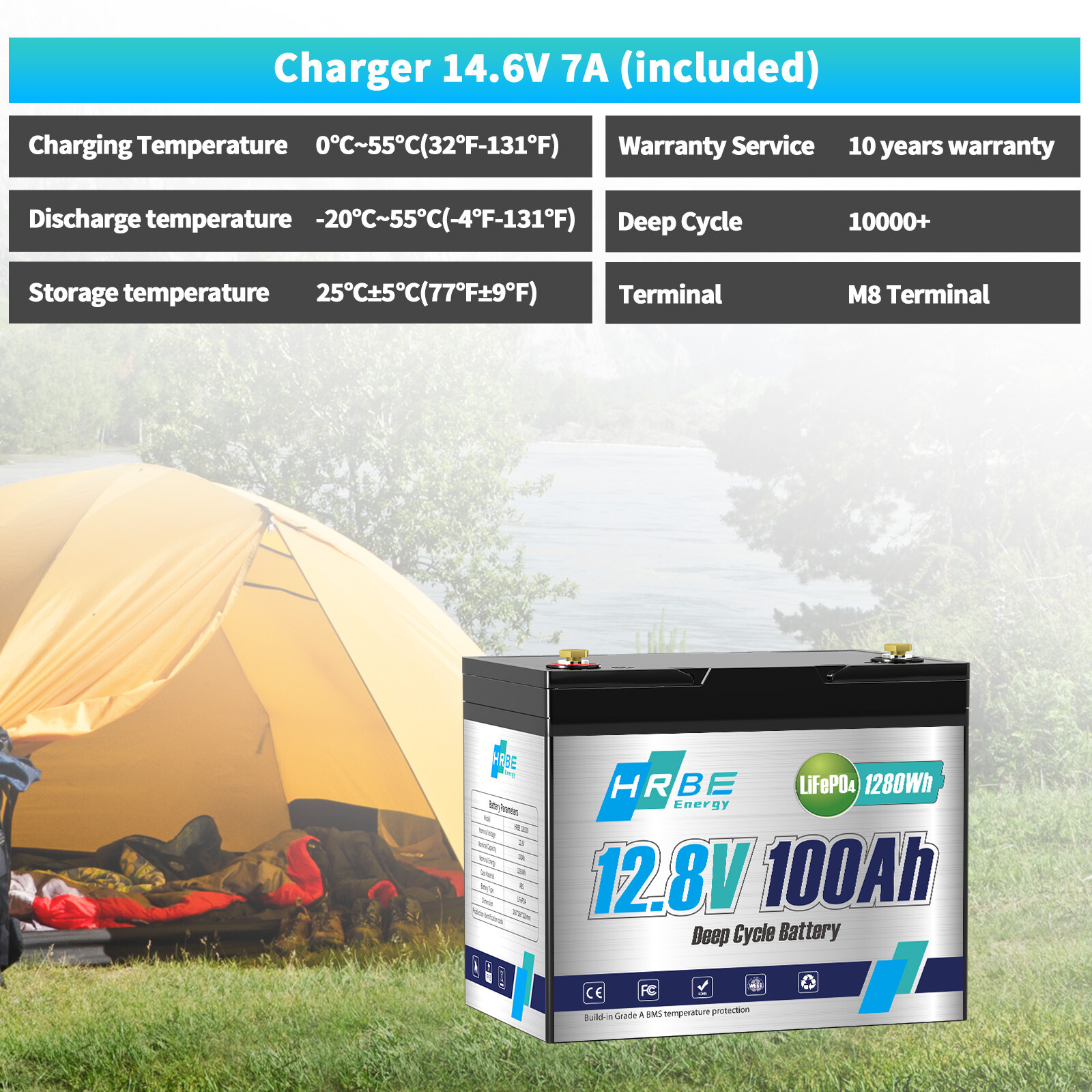 2 Pack 12V 100Ah LiFePO4 Deep Cycle Lithium Battery 100A BMS for Solar RV 24V