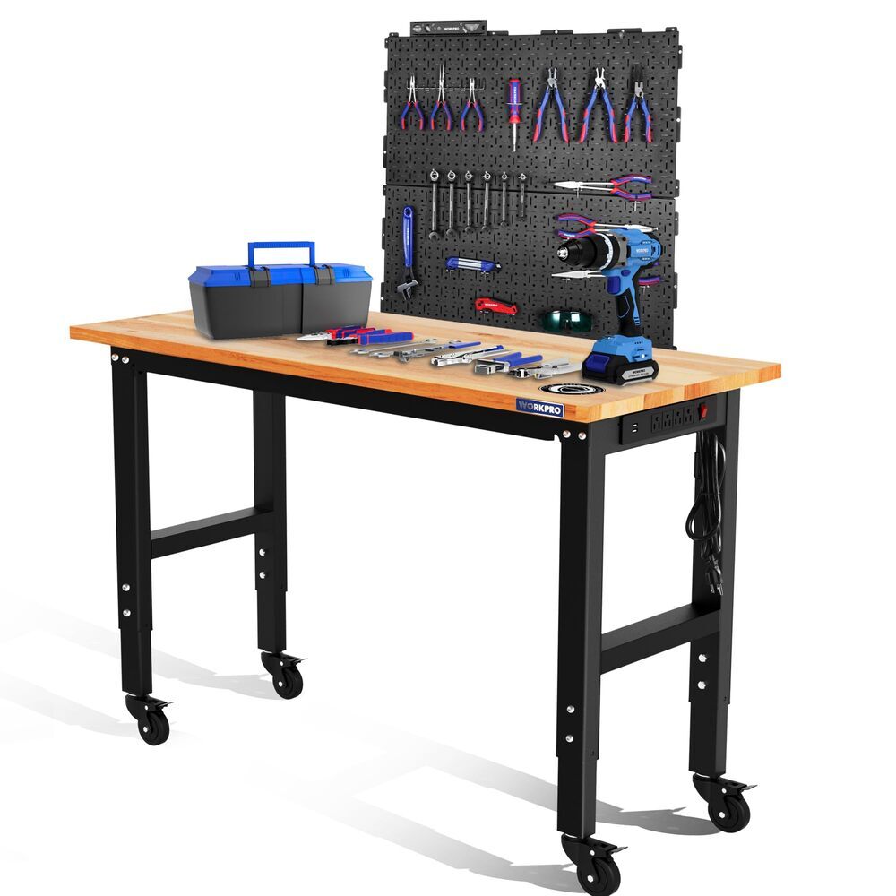 48" Adjustable Workbench 1000LBS Load Capacity 2PC 16x32" Metal Pegboard