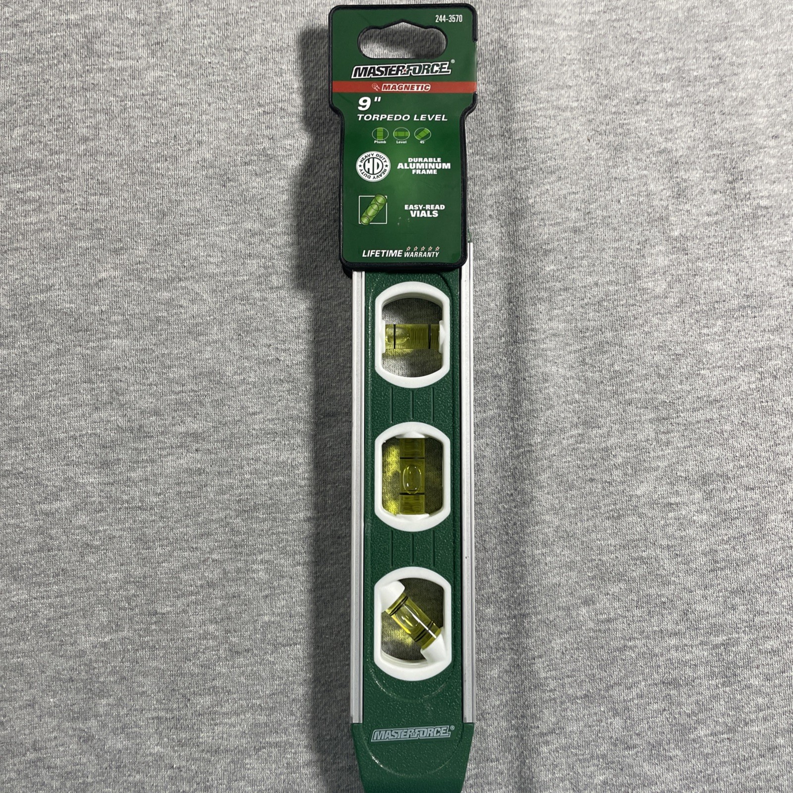 9" Magnetic Torpedo Level Aluminum Frame Easy Read Plumb, Level & 45° Vials