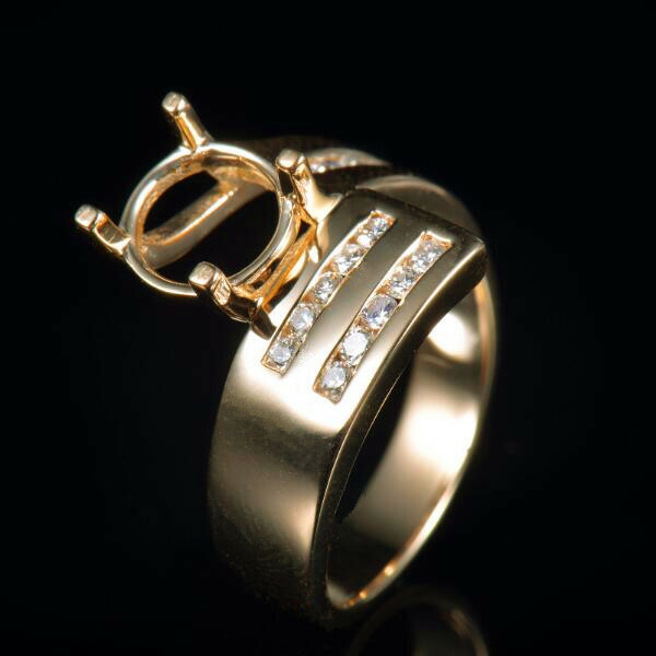 Round 8MM Natural Diamond Semi Mount Bypass Ring Setting Solid 14K Yellow Gold