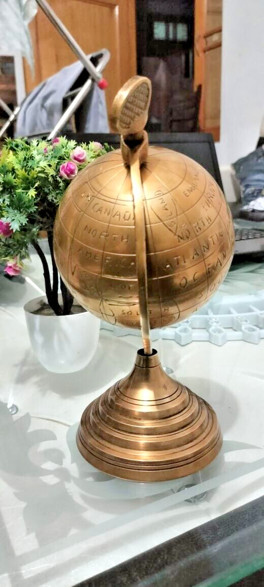 Antique 5" Brass World Map Sphere Full Brass Globe Table Top Home Decor GIFT