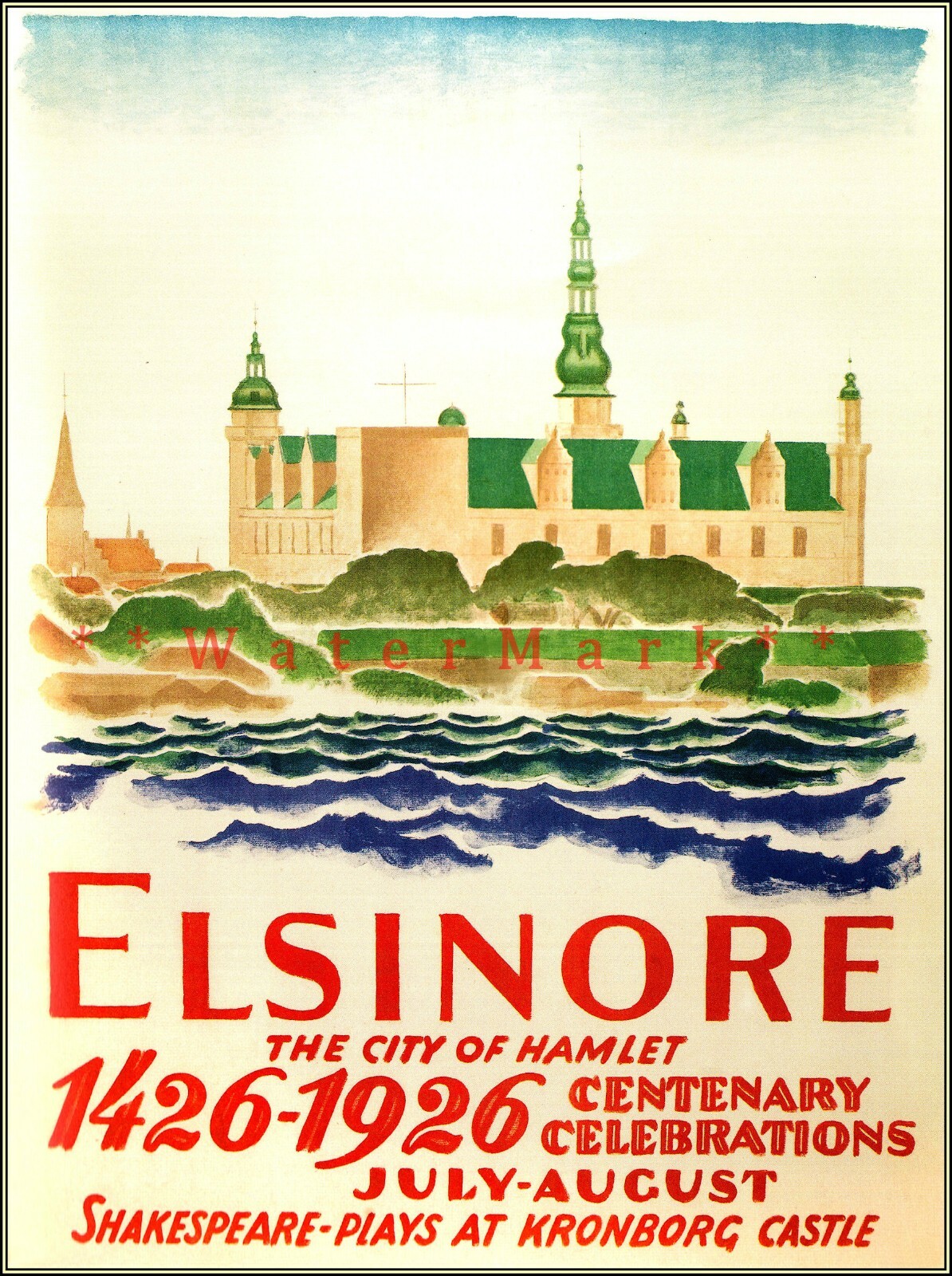 Denmark Elsinore 1926 City Of Hamlet Vintage Poster Print Retro Style Travel Art