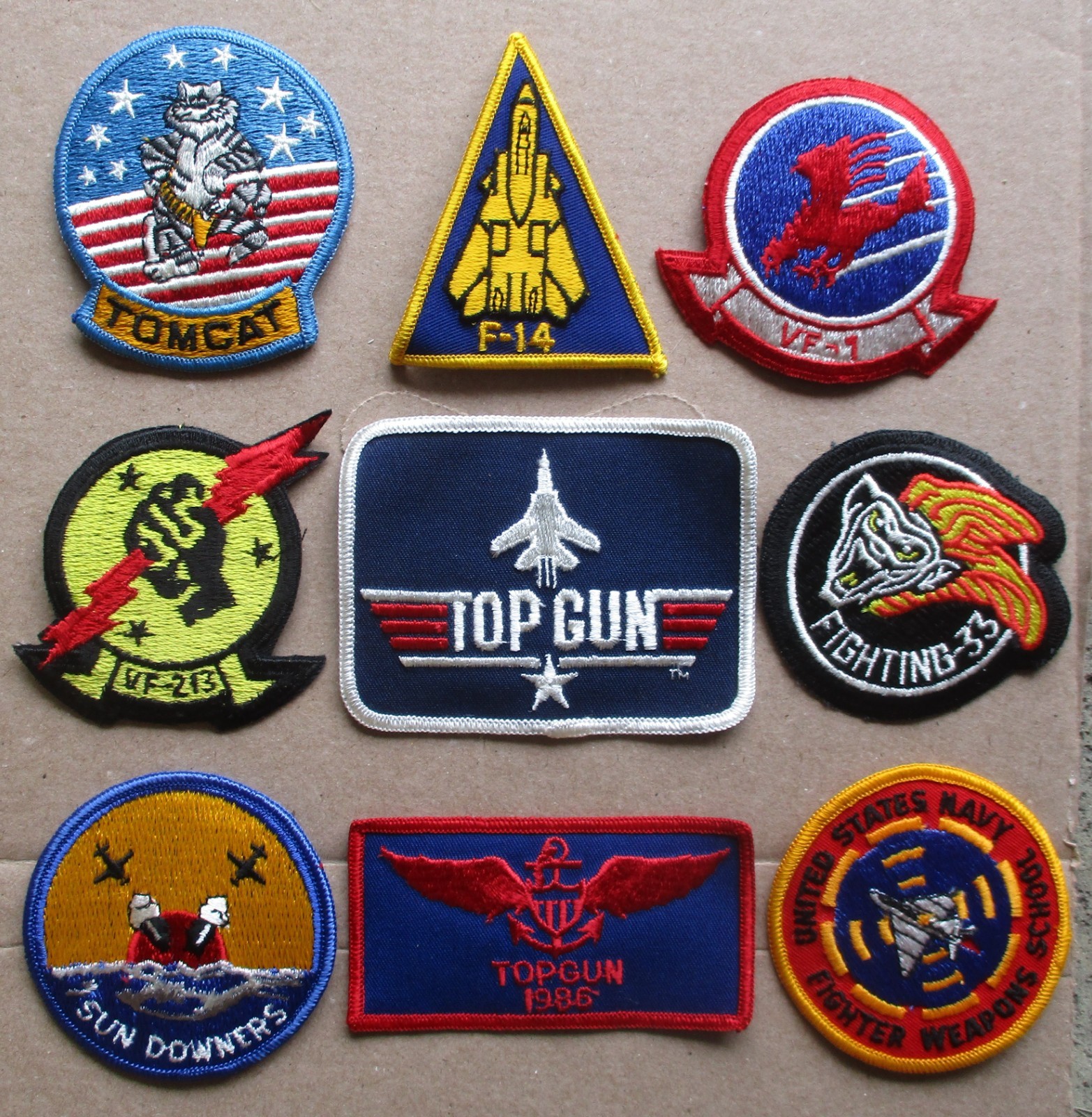 TOP GUN  F-14 TOMCAT Naval Air Station MILITARY PATCH SET of 9 1986 Vintage