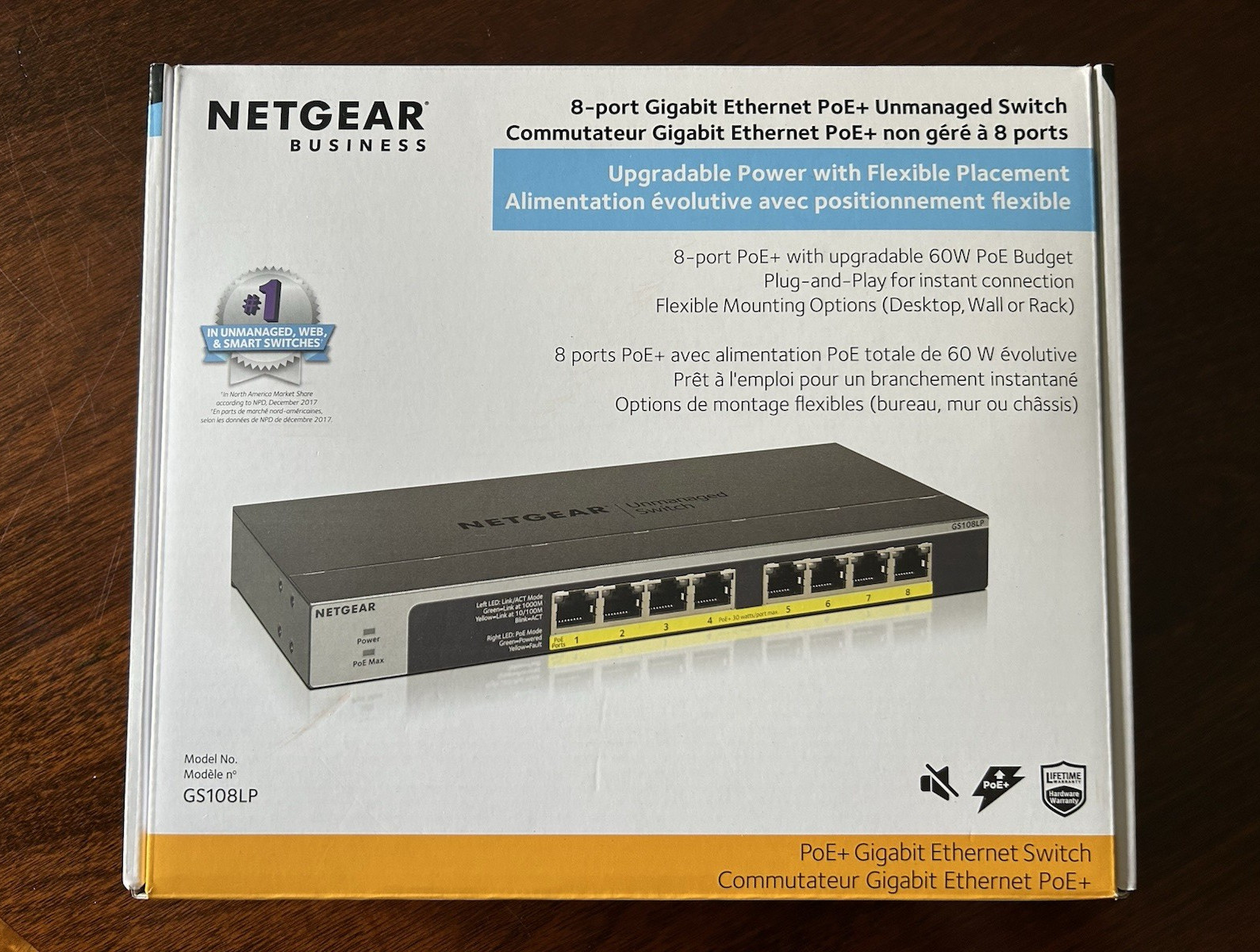 NETGEAR ProSAFE GS108LP 8-Port Gigabit PoE+ Unmanaged Rack-Mount Switch