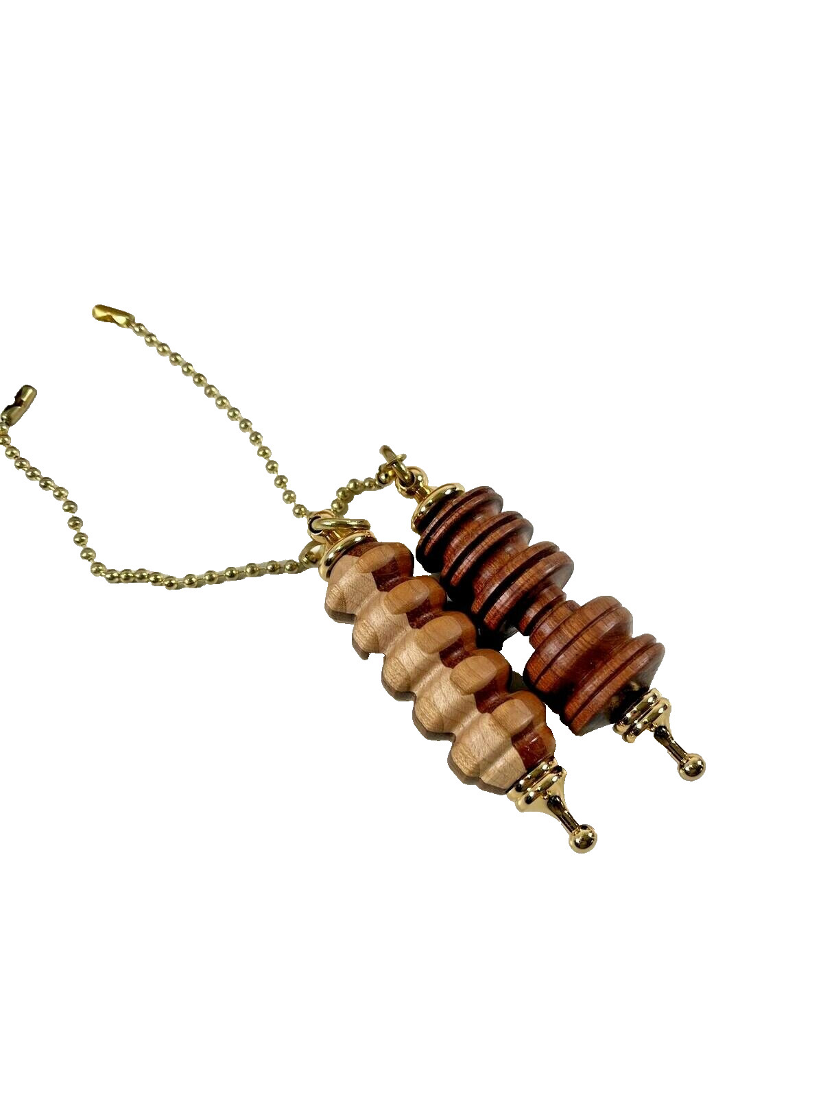 NEW Lot of 2 Hand Carved Wooden Pendant w Gold Accents 3.5" Chain Pulls #2