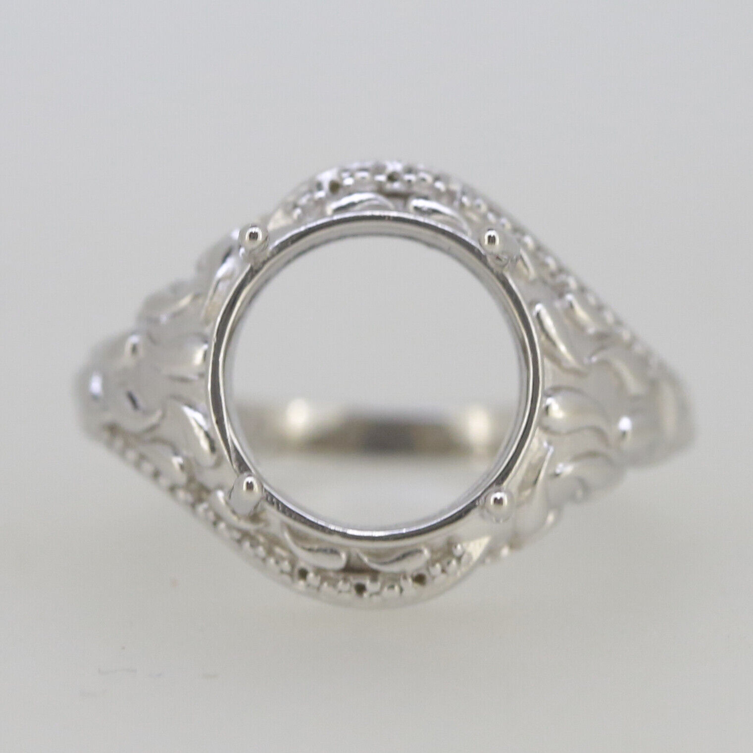 Vintage Style Sterling Silver Semi Mount Ring Setting Round RD 9x9mm