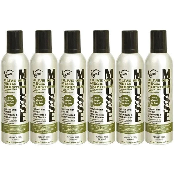 Vigorol Hair Mousse Olive Oil Mega Moisture Pack of 6 - 12 Oz