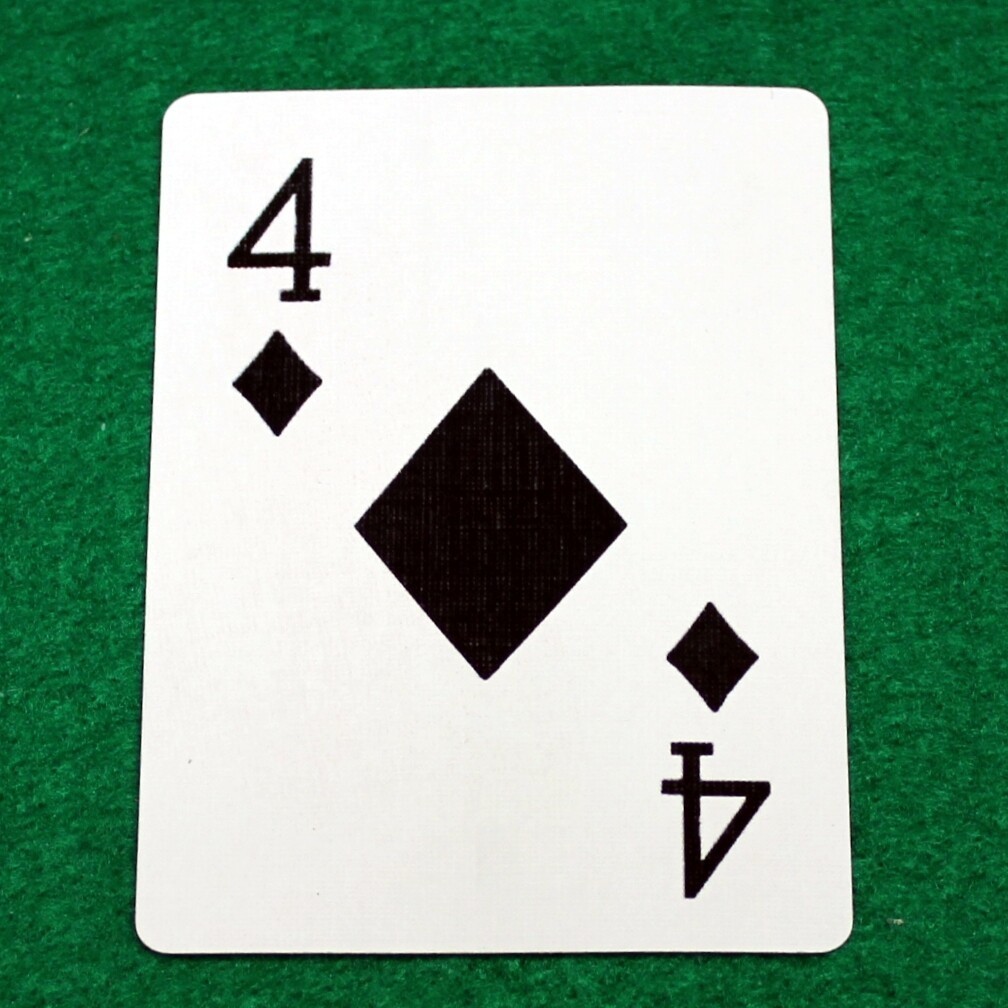 4 of Diamonds Large Print Black, Bicycle Printed Gaff Card, Red