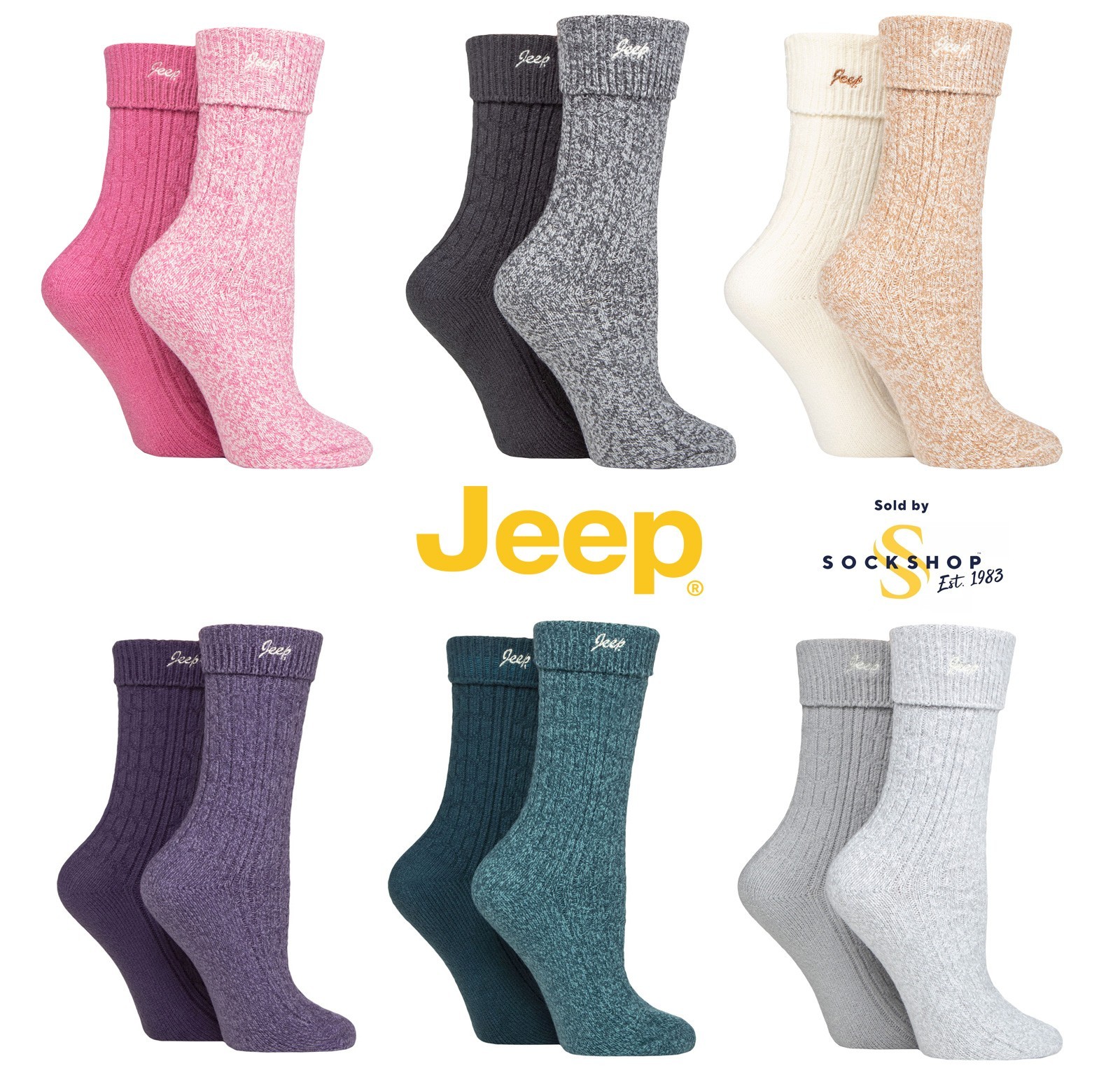 Jeep Womens Boot Socks, Polyester, Super Soft Turn Over Top, 2 Pairs in Size 4-8
