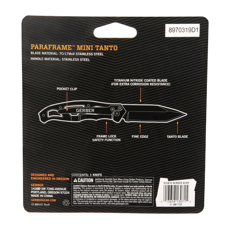 Mini Paraframe Folding Knife Tanto Blade Clip Tactical Pocket Tool Lightweight