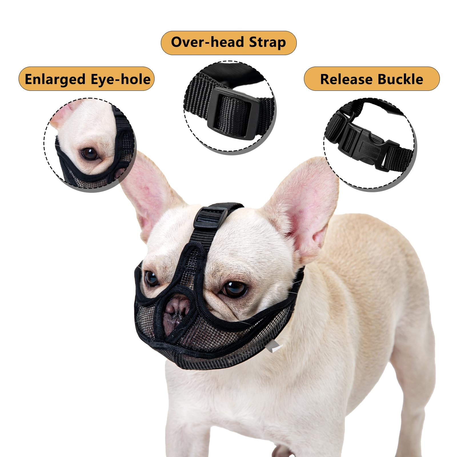 Short Snout Dog Muzzle, Won’t Cover Forehead Bulldog Muzzle Adjustable Breath...