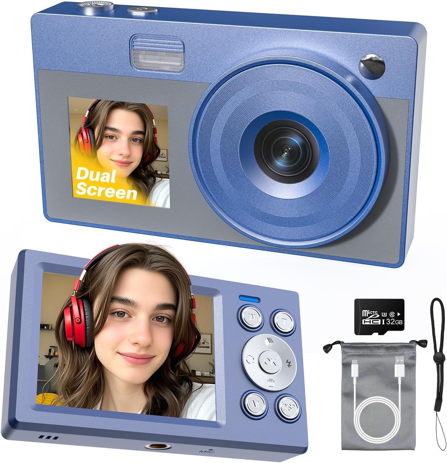 TofpeyVibe Kids Digital Camera, 50MP Photos, 1080P HD Video, Dual Screen Selfie