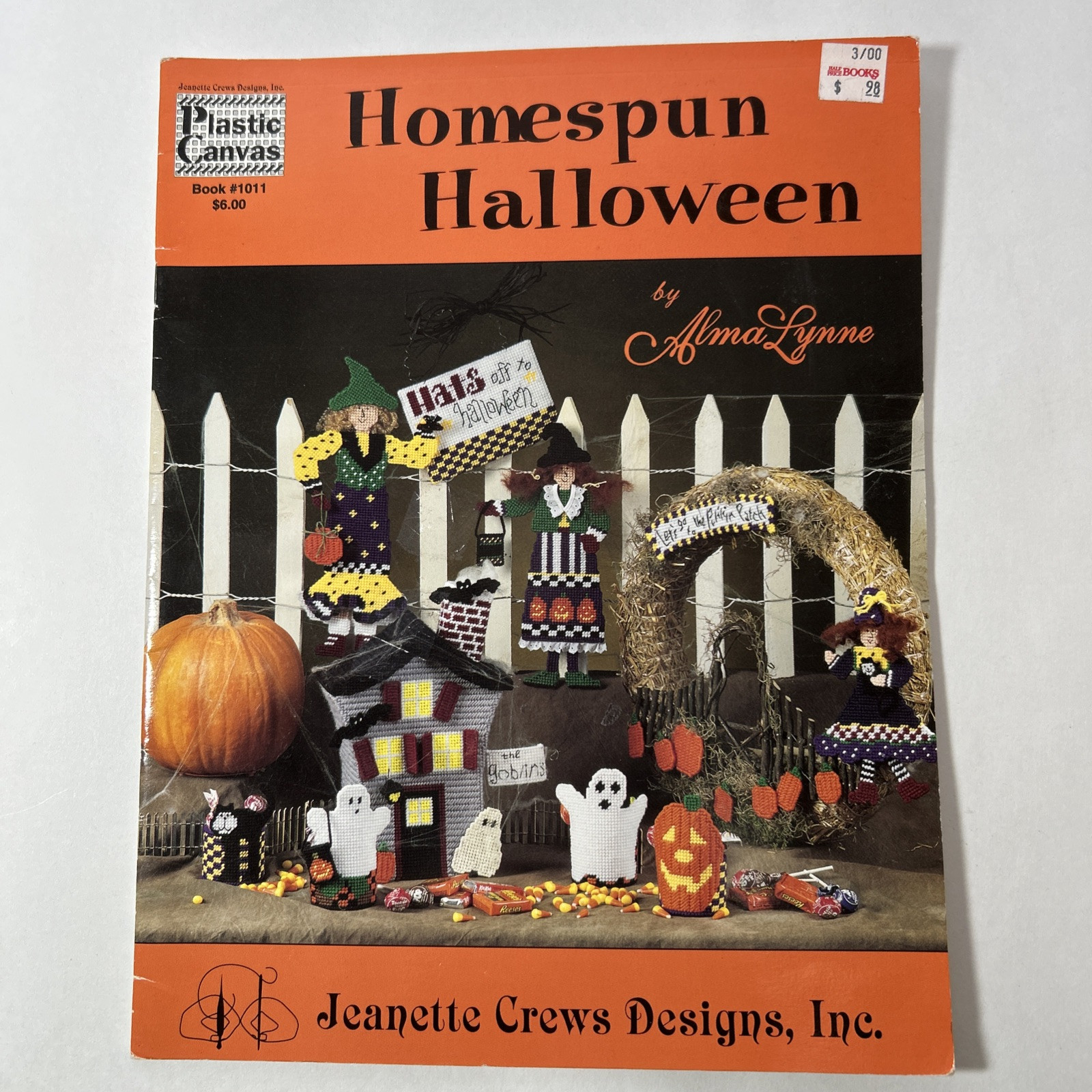 Homespun Halloween by Alma Lynne Plastic Canvas Vtg 1998-Witch-Haunted House-Cat