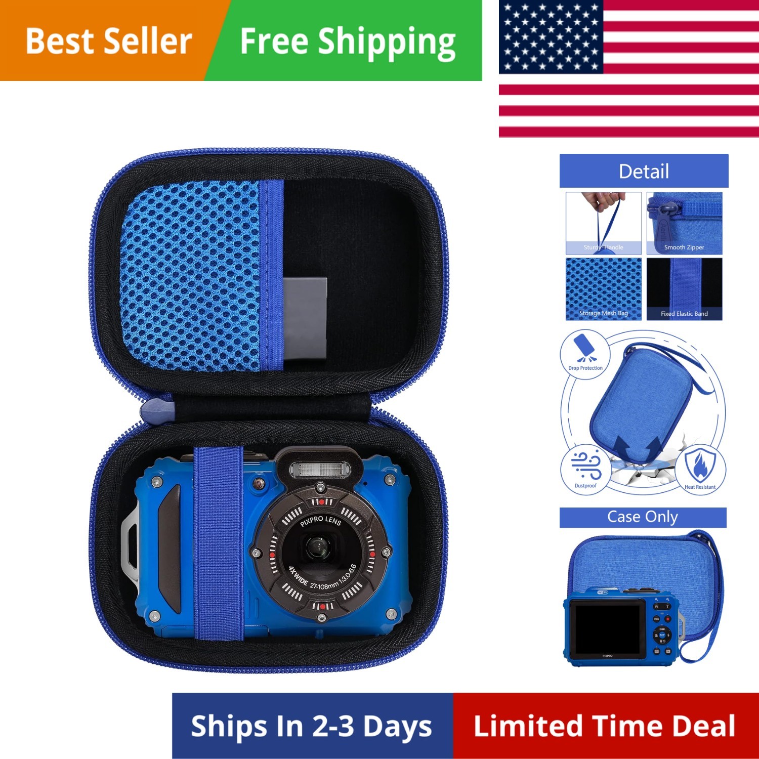 Kodak PIXPRO Rugged Waterproof Digital Camera Case, Blue, Protection for Wate...