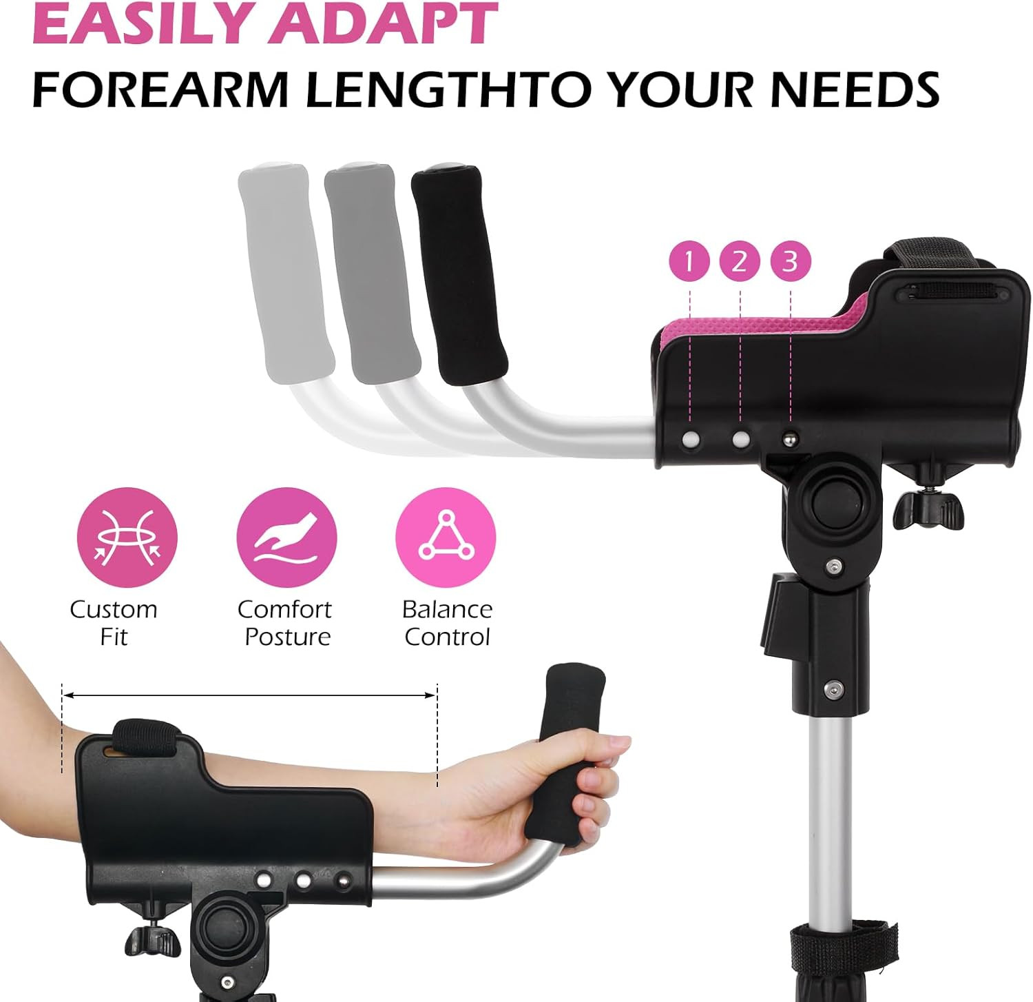 Ergonomic Forearm Crutches for Adults - 3 Adjustable Angles Folding Forearm Crut