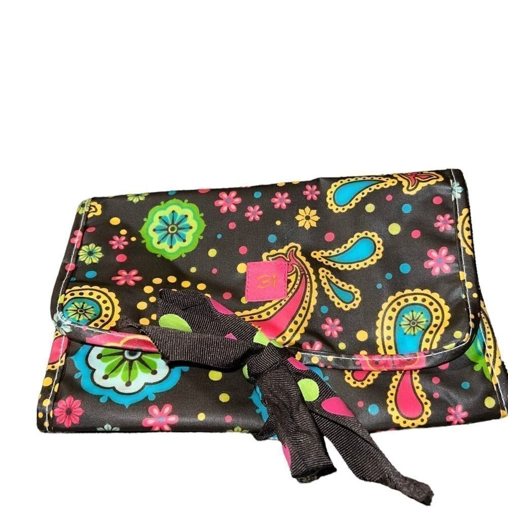 Thirty-One Tri Fold Tablet Organizer iPad Kindle Case NWOT Brown Pink Paisley