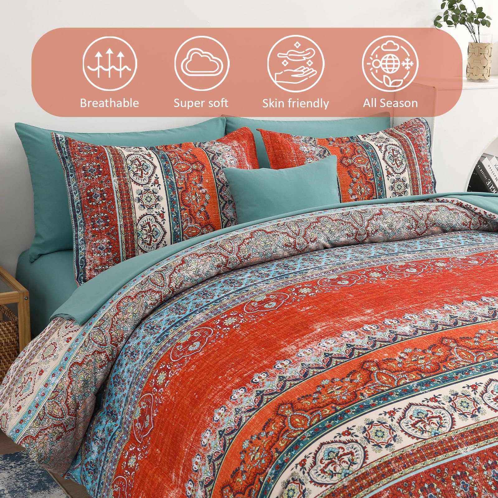 Cottolester Queen Comforter Set 8pc Boho