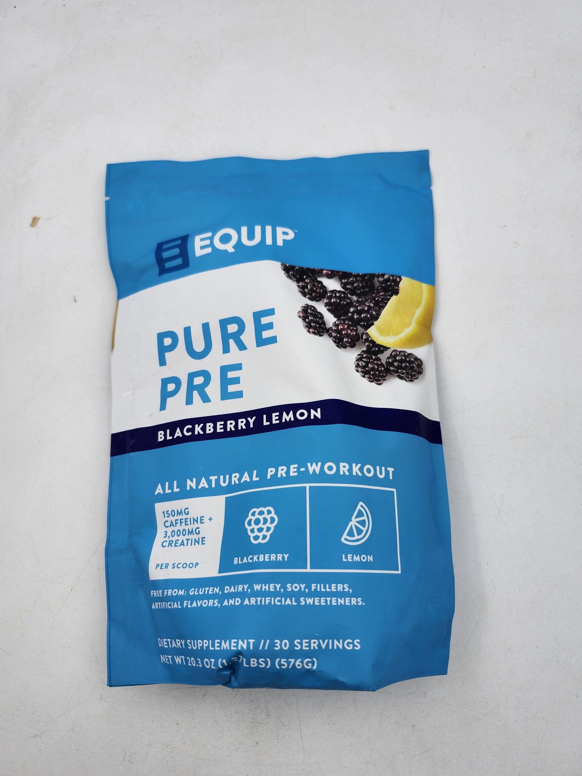 Equip Pure Pre Workout Powder Blackberry Lemon 20.3oz 30 Serv Caffeine Creatine