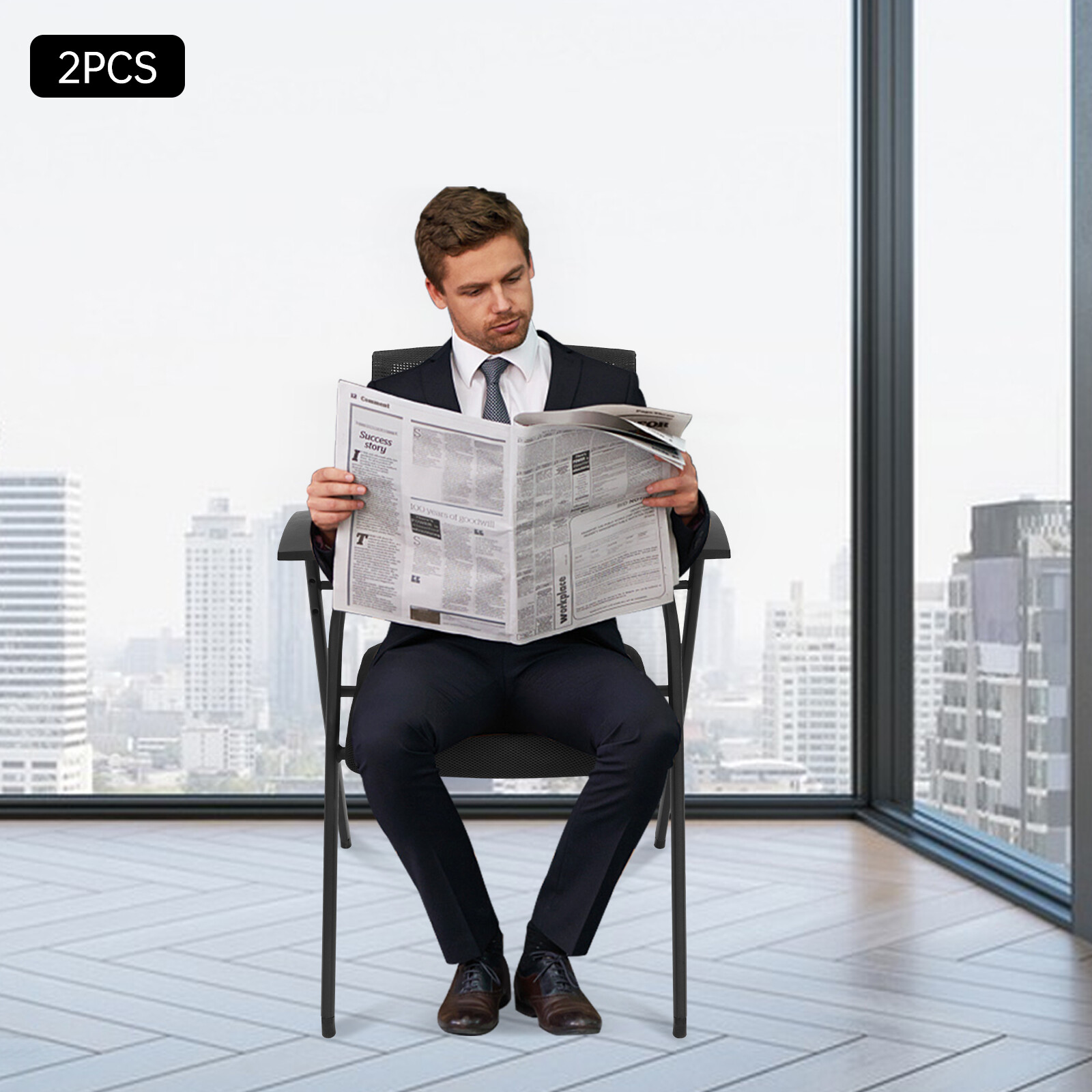 2x Mesh Net Back Support Ergonomic Meeting and Reception Chair Without Casters