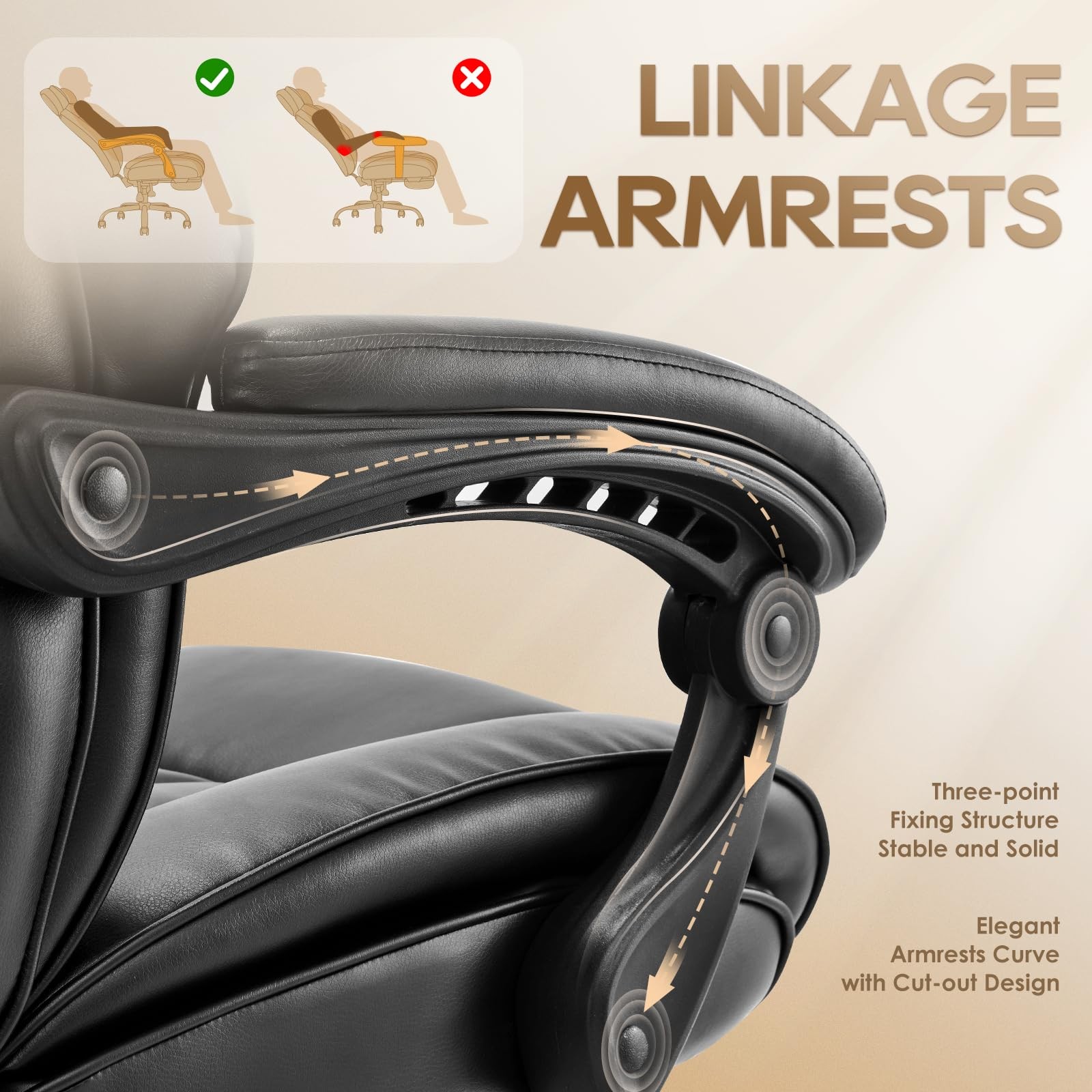 High Back Office Chair with Adjustable Headrest, Retractable Footrest & Lumba...