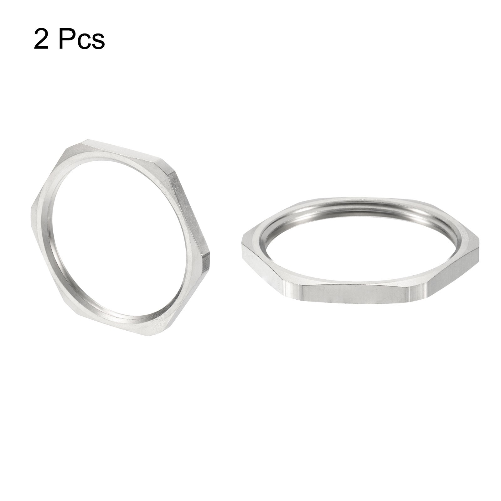 2PCS Cast Pipe Fitting Hex Locknut Nut NPT1-1/2" Female Thread Silver Tone
