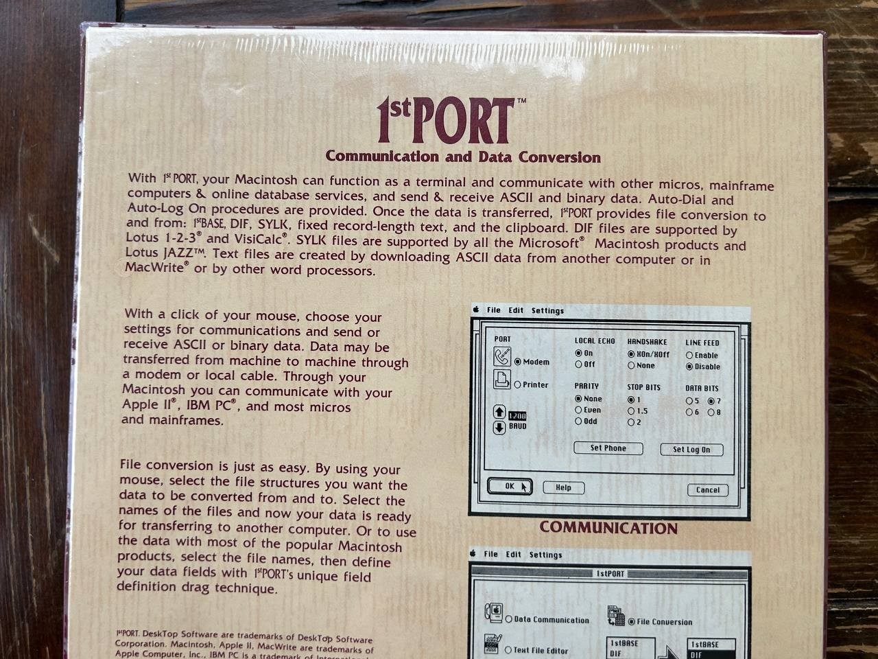 Vintage software 1st PORT for Apple Macintosh. Multi-purpose Data TransPort Syst