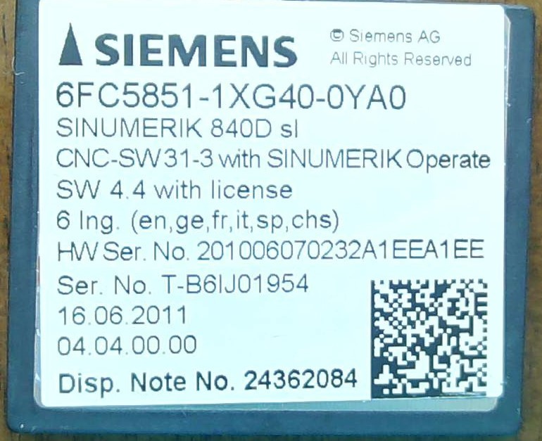 6FC5851-1XG40-0YA0 SINUMERIK 840D si CNC-SW31-3 with  Operate SW 4.4 w/license