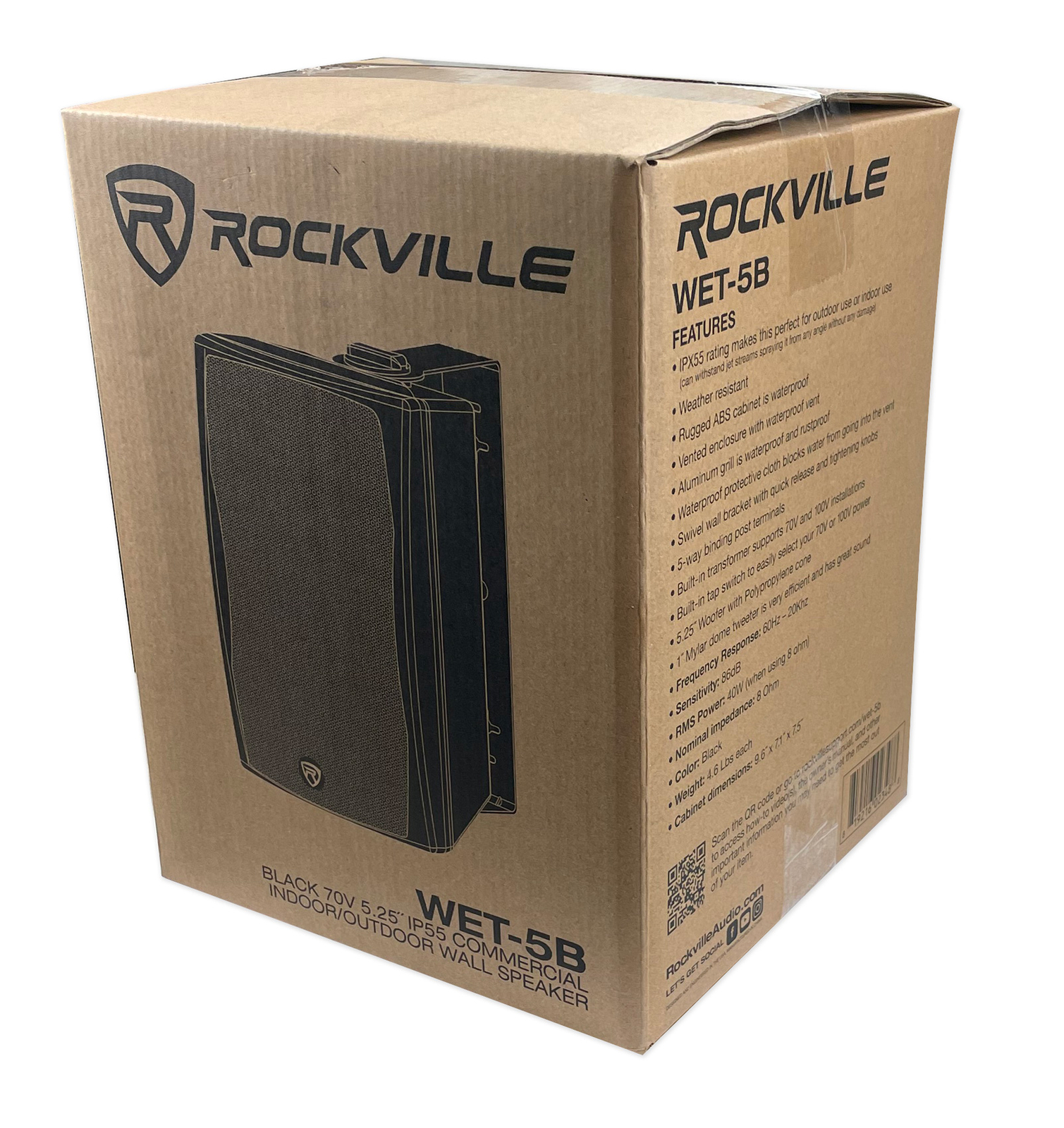 Rockville WET-5B 70V 5.25" IPX55 Commercial Indoor/Outdoor Wall Speaker - Black