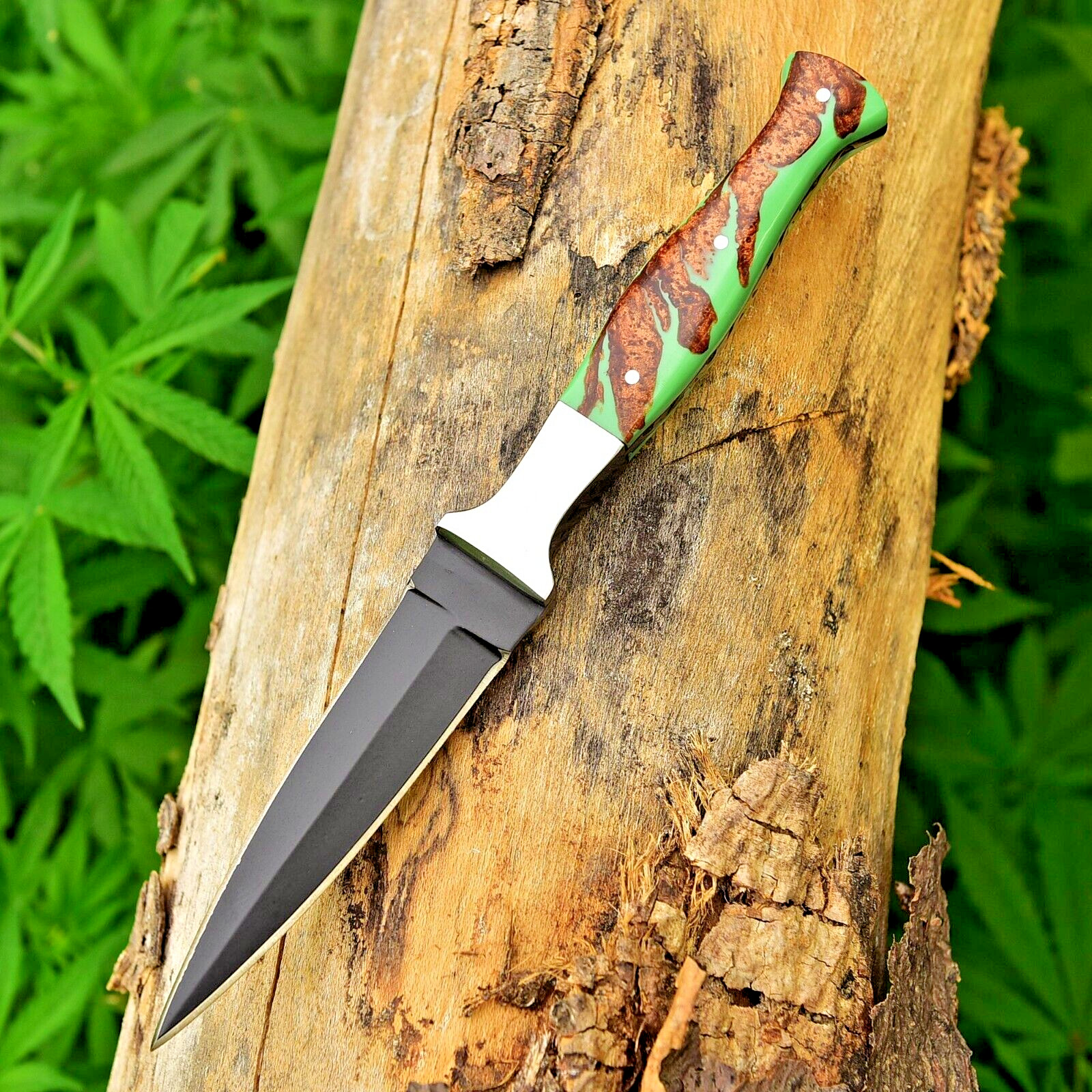 handmade Damascus steel hunting dagger fixed blade boot knife sheath Full Tang