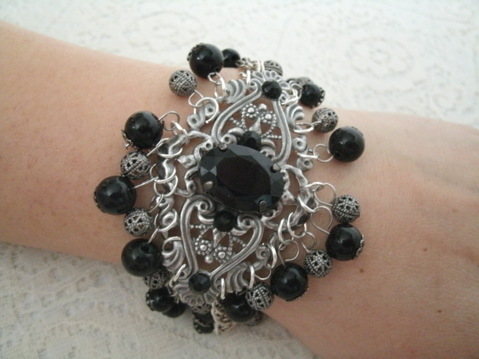 Black Art Deco Victorian Art Nouveau Edwardian Goth Renaissnce Gothic Bracelet
