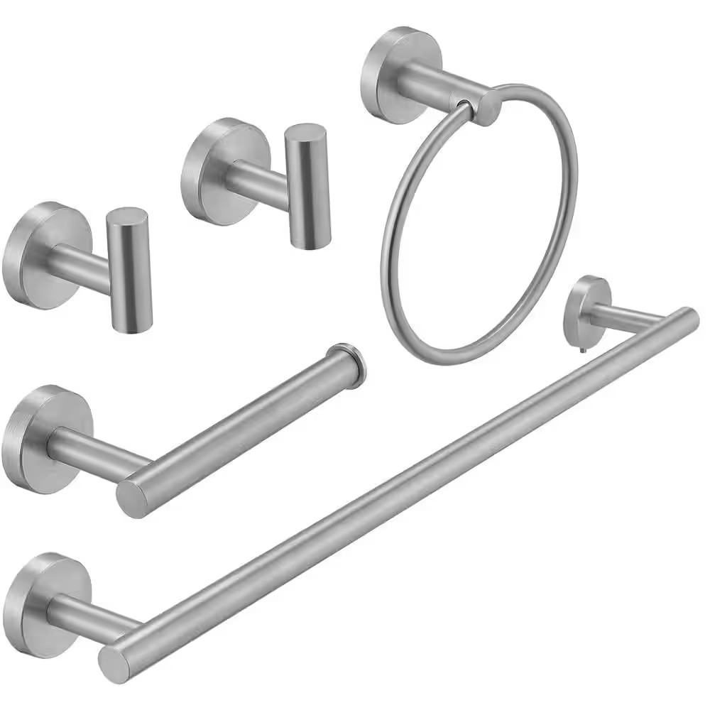 Bathroom Hardware 5-Piece Bath Hardware Set with Towel Bar, Towel Ring, Robe Hoo