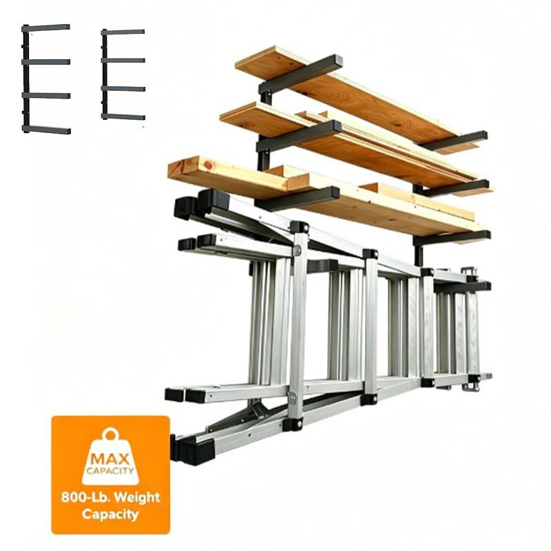 Wood Organizer Lumber Storage Rack Wall Mount with 4-Level Indoor & Outdoor Use