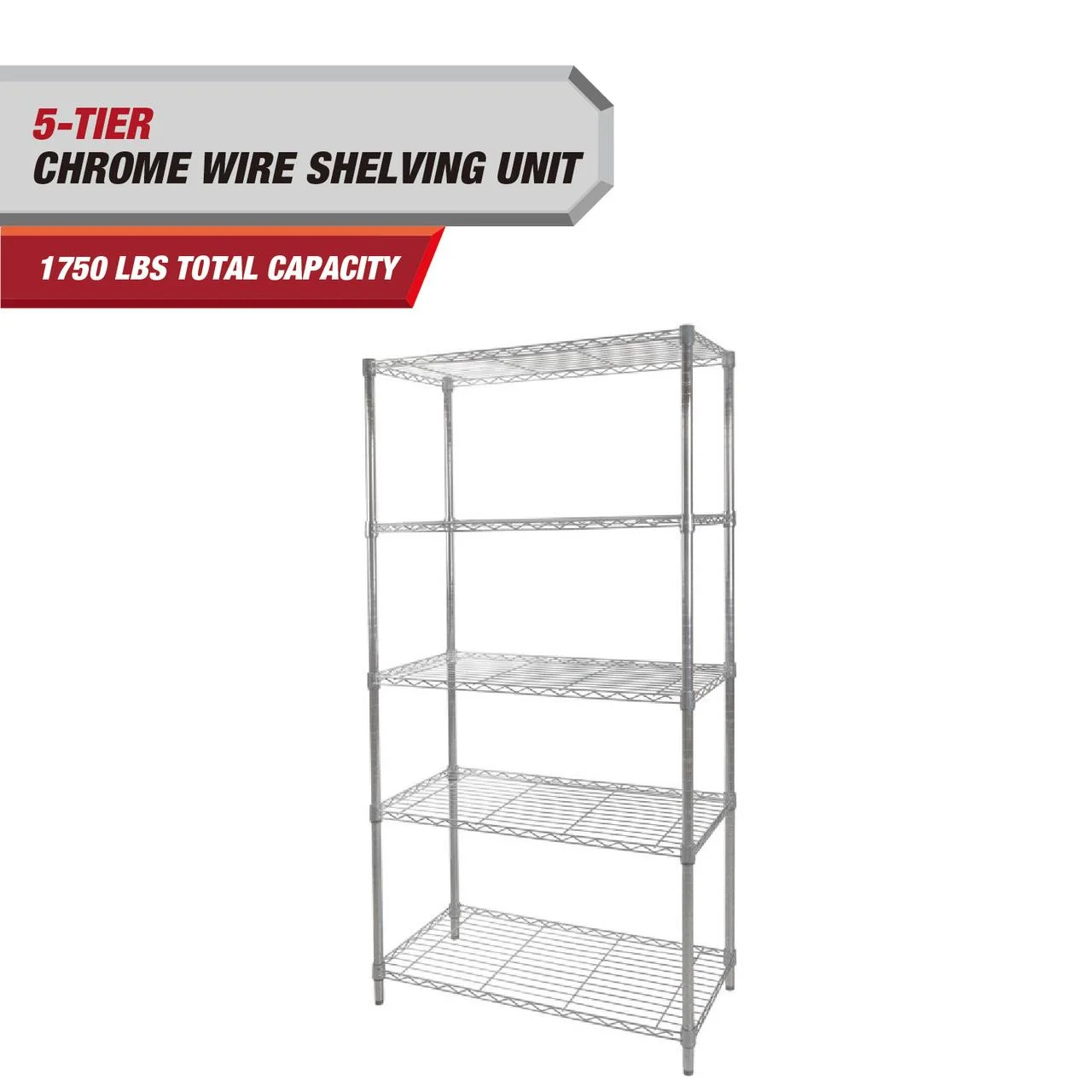 Hyper Tough 5-Tier Wire Storage Shelves, 36"W x 16"D x 72"H, 1750 lb